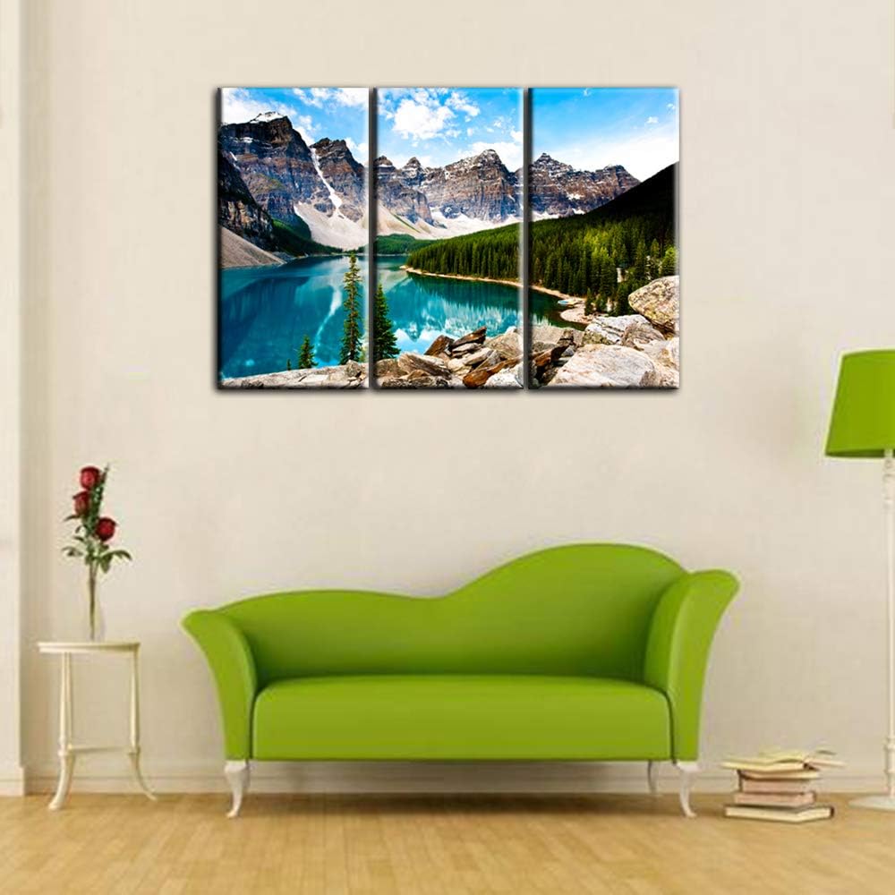 Crаzу Clеаrаnсе House Decorations Living Room Moraine Lake Pictures Landscape Paintings on Canvas3 Piece Canvas Wall Art Modern Artwork Home Decor Giclee Framed Gallery-Wrapped Stretched Ready to Hang(24''x36'')