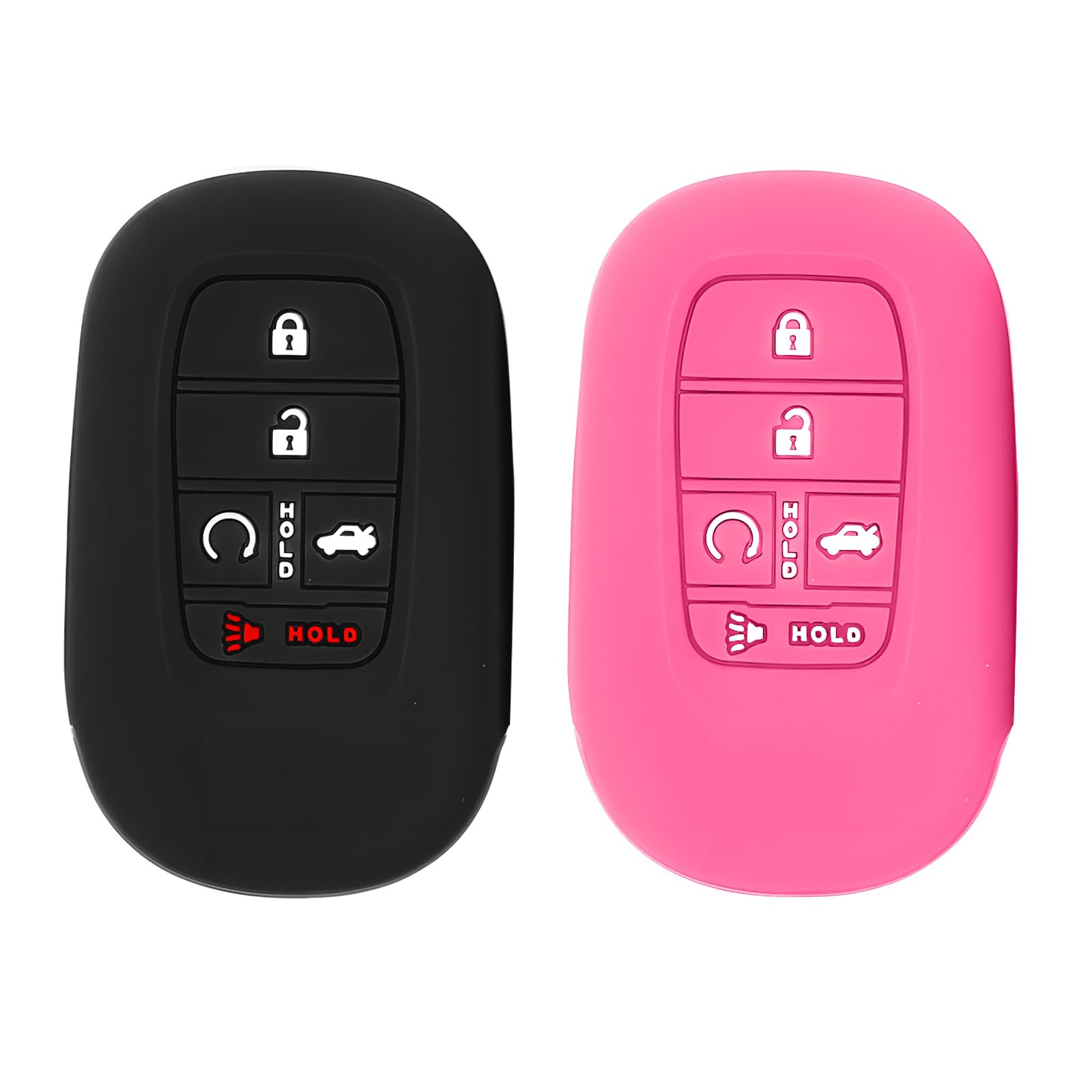 2PCS Silicone Key Fob Case, Keyless Entry Remote Control Key Fob Cover Protector Compatible with (5 Buttons) 2022 2023 2024 Civic Accord CR-V Pilot HR-V EX EX-L Touring (Black+Pink)