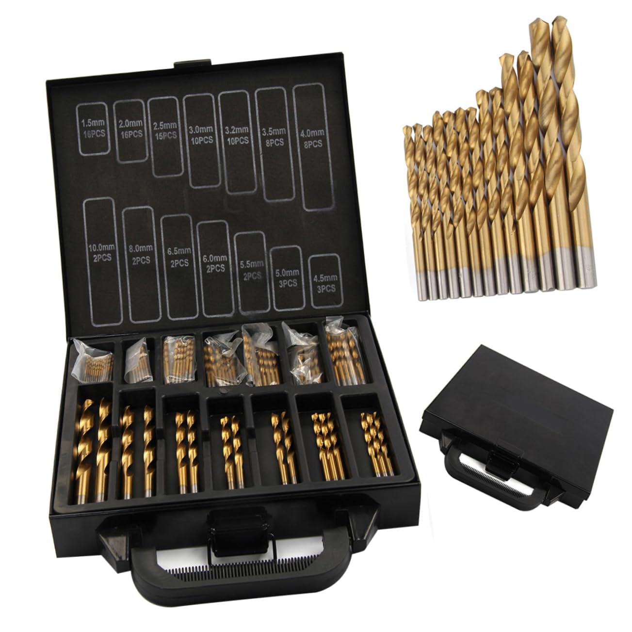 Veemoon Set Di Punte Da Trapano Con 99 Punte Da Trapano Rivestite in Titanio Da 1 5 Mm A 10 Mm Per Metallo Plastica Rame E Legno