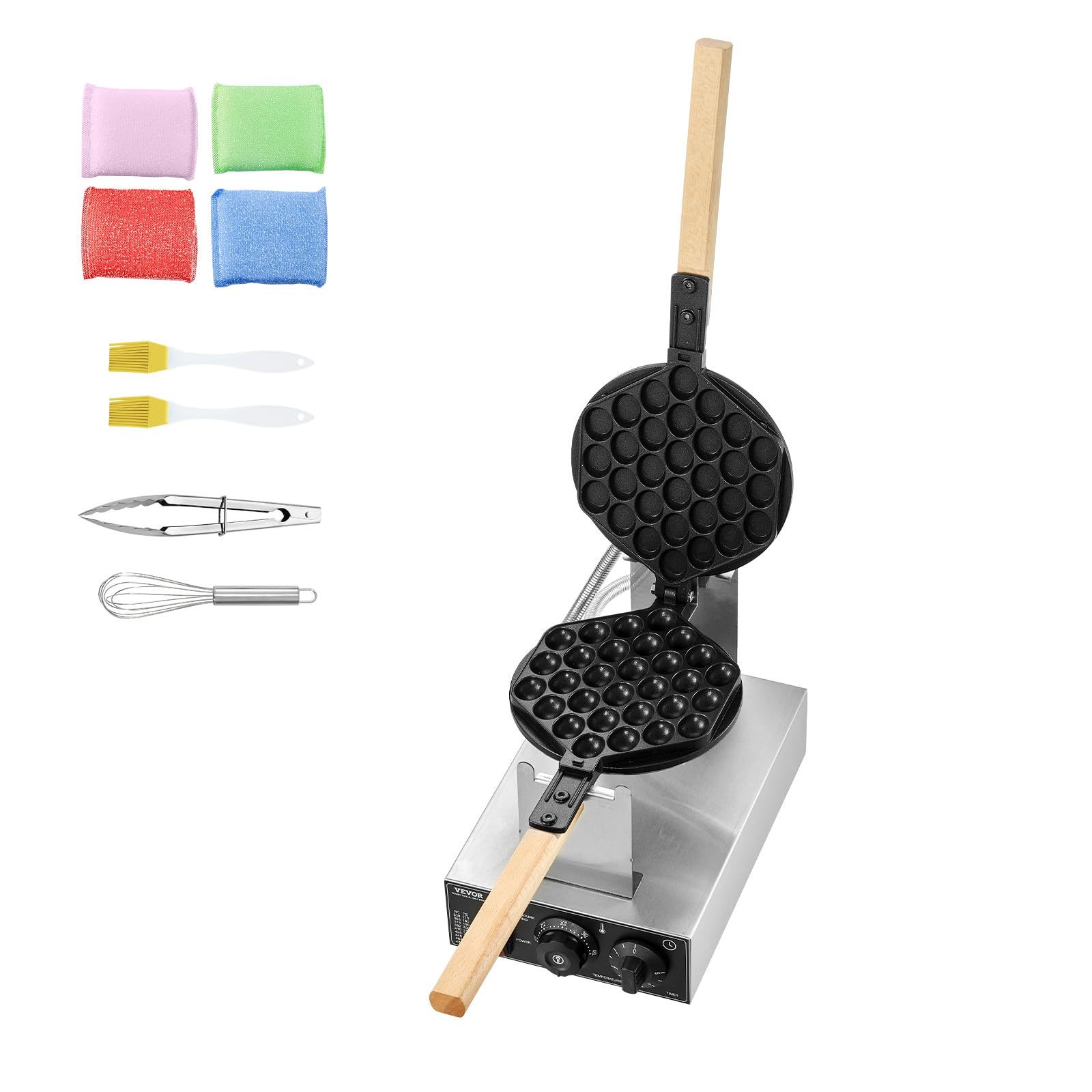 VEVOR Gaufrier Commercial 1400 W, Appareil à Gaufre à Bulles, en Acier Inoxydable, Antiadhésif, Rotatif à 180 °, avec Contrôle de la Température et du Temps, pour Restaurant Boulangerie, Snack-bar