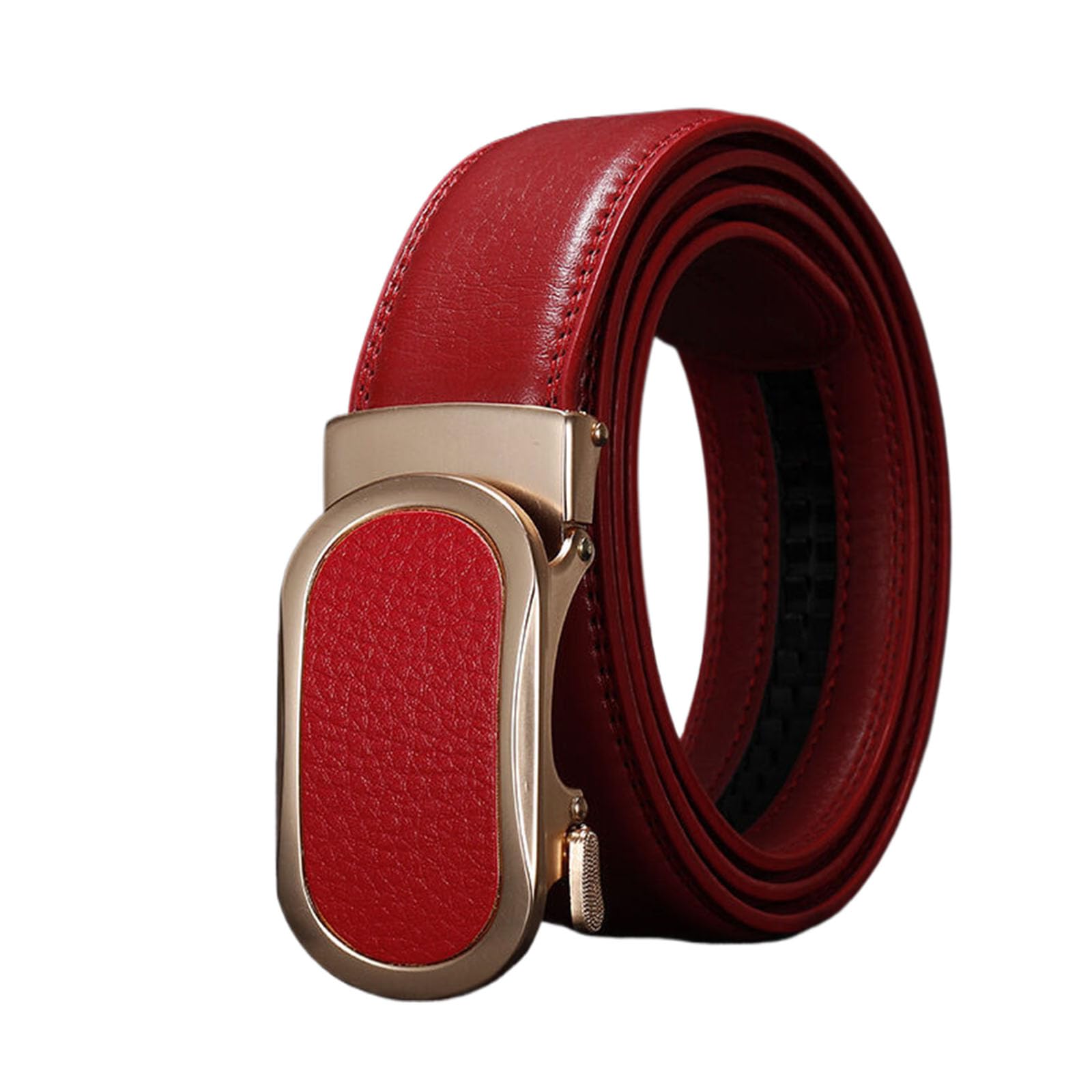 BDAYEK Men's Belt Men's Belt Fashion Leather Dress Adjustable Casual With Automatic Buckle(Red,115Cm/45.3'')