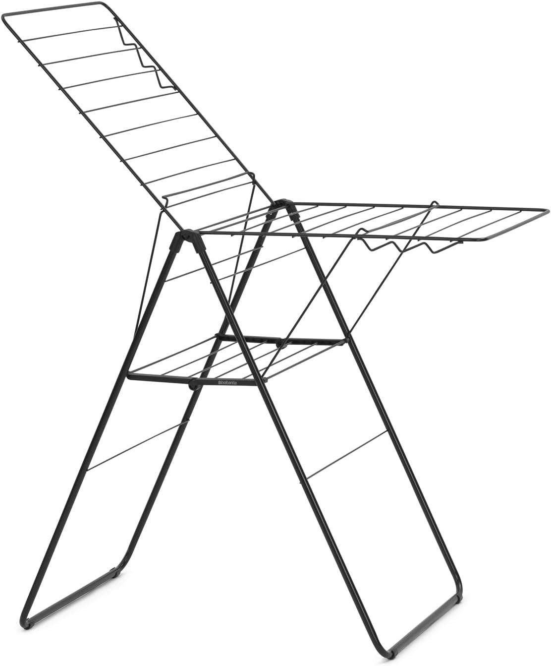 Brabantia HangOn Laundry Drying Rack (20m / Matt Black) Compact, Foldaway, Adjustable Indoor Stainless Steel Clothes Horse