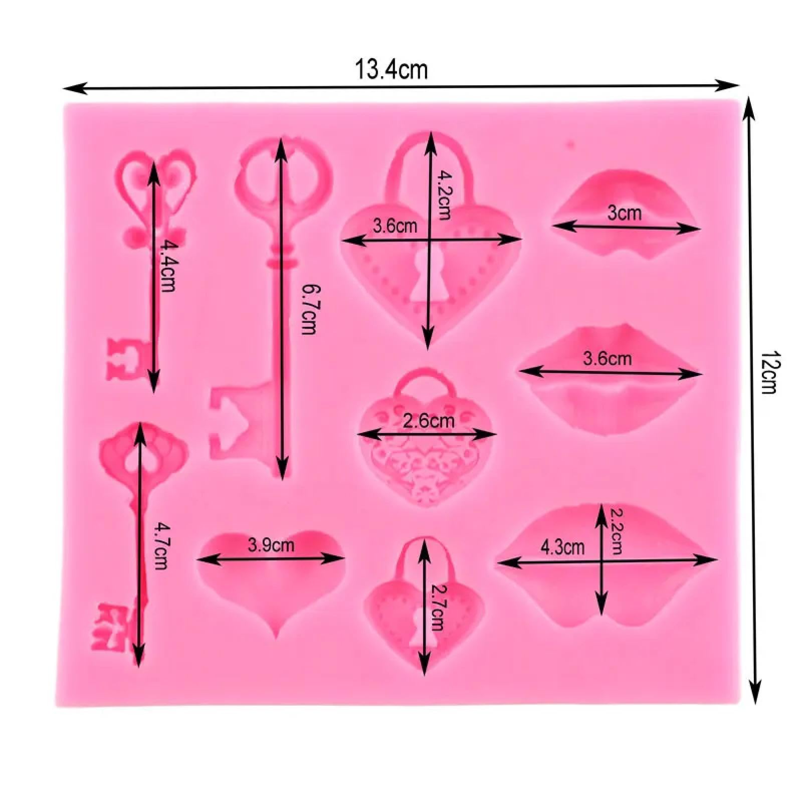 Moldes de silicona para resina, 13,4 x 12 cm, diseño de llave de cerradura retro, molde de silicona, labios, corazón, boda, cupcakes, decoración de pasteles, fondant, chocolate, caramelo, arcilla,