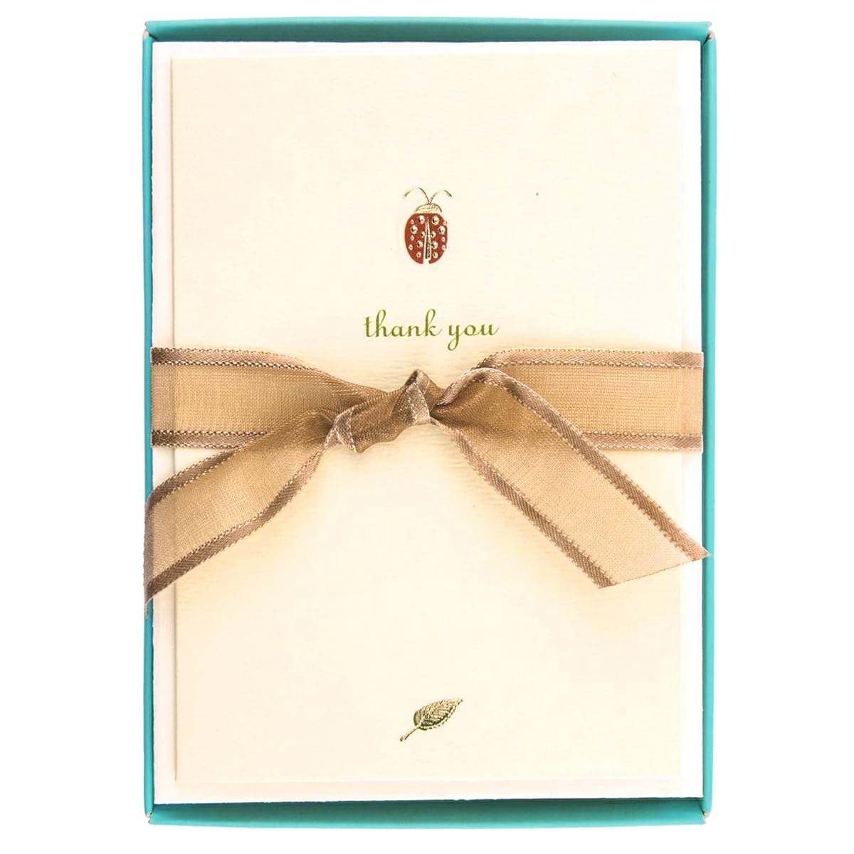 Graphique Ladybug La Petite Presse Boxed Notecards - 10 Embossed and Embellished Gold Foil Ladybug "Thank You" Notes with Matching Envelopes, 3.25" x 4.75"