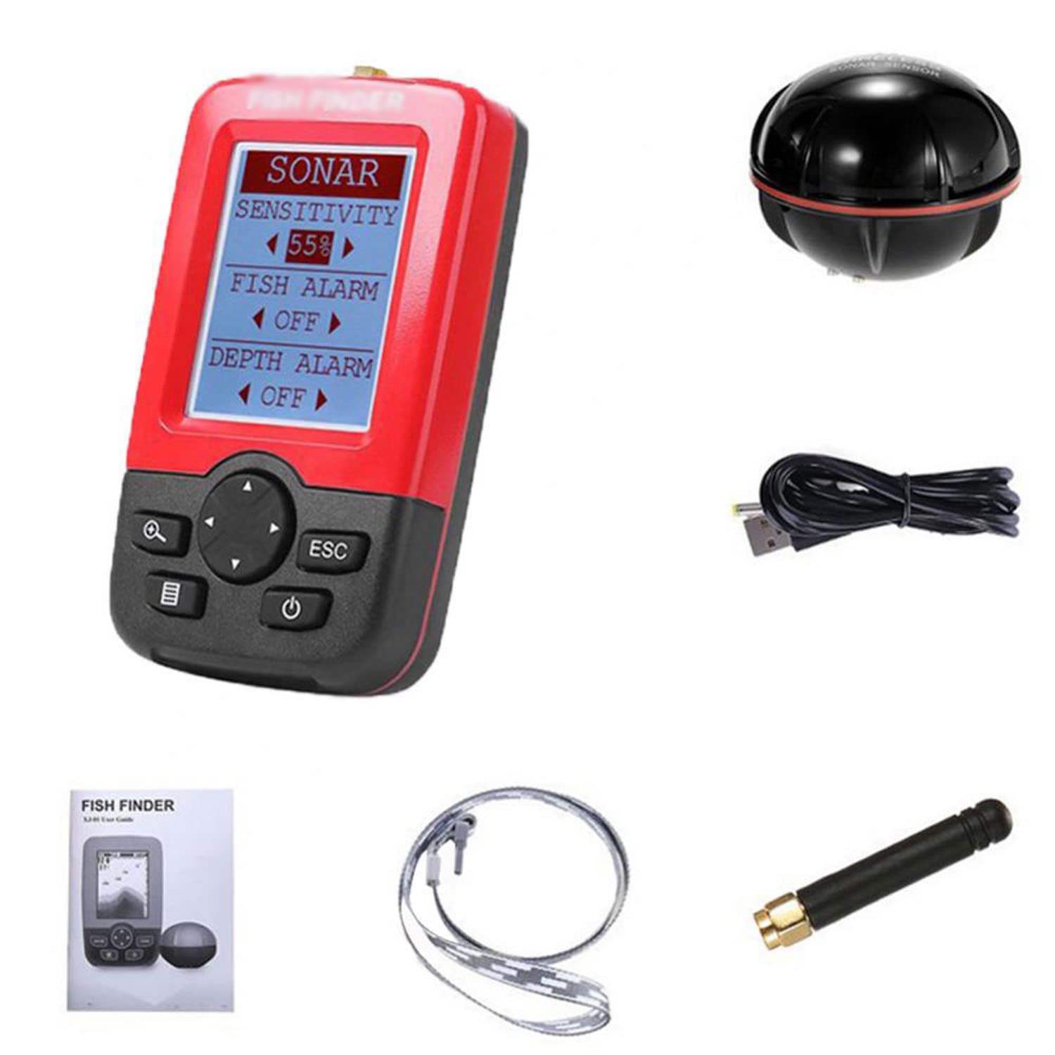 Fishfinder Wireless Portatile, ecoscandaglio con sensore ecoscandaglio, Raggio di rilevamento della profondità dell'Acqua da 3 Piedi (1 m) a 328 Piedi (100 m), per la Pesca in Barca