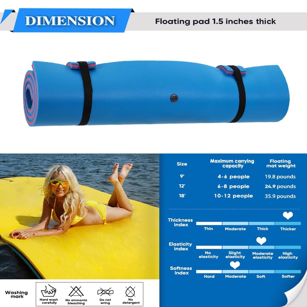 Water Floating Mat 18 FT Foam Lakes Lily Pad for Water Recreation and Relaxing Lily Mat for Party, Family Floating Mat for Lake, Beach, Ocean, Pool, Lily Mat Suitable for Multiple Users, Blue