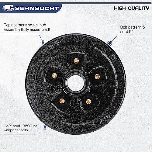 Image of Trailer Axle Electric Brake Kit, Pair of 5-Hole, 4.5 inch Bolt Circle Brake Drum with 10 inch x 2 1 /4 inch Self-Adjusting Electric Brakes for 3500 lb Axles, Replacement 10 inch Brake Hub Drum Assembly