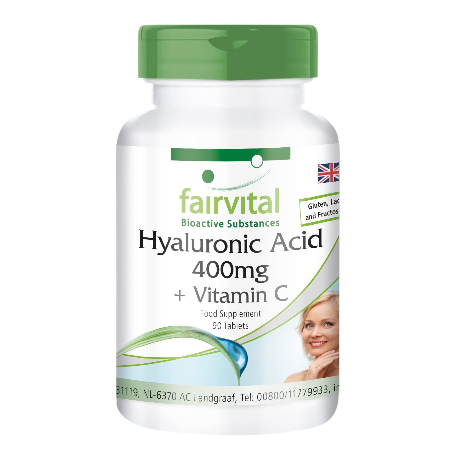 Fairvital | Hyaluronic Acid 400mg + Vitamin C - Bulk Pack for 3 Months - HIGH Dosage - Vegan - 90 Tablets