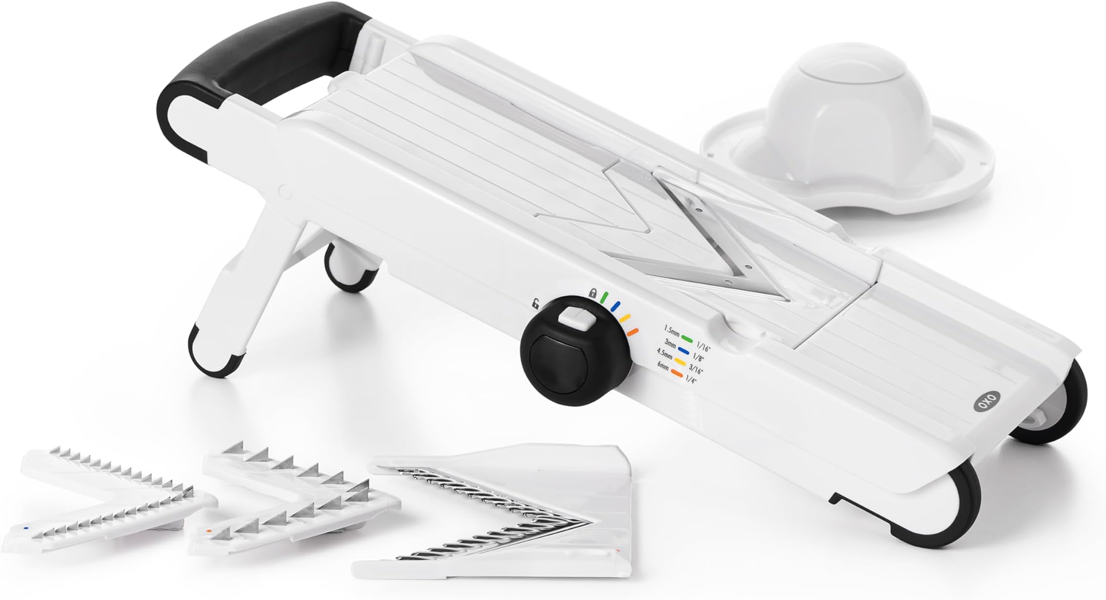 OXO Good Grips V-Blade Mandoline Slicer – Adjustable Stainless Steel Slicer with Julienne & Straight Blades, 4 Thickness Settings & Foldable Storage