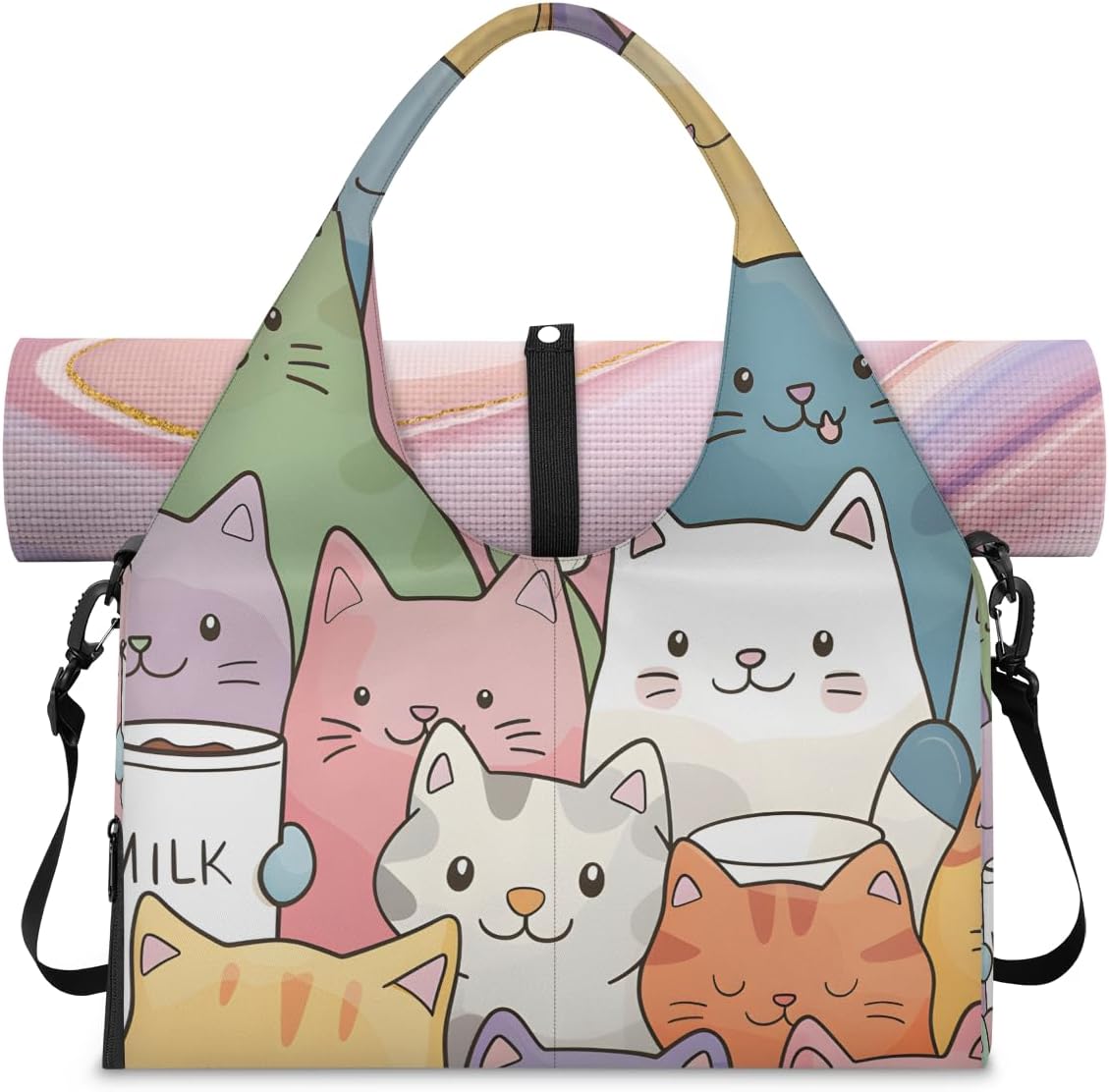 Cartoon Cats Yoga Gym Bag for Women,Sport Gym Bags with Yoga Strap,Duffel Bag,Sport Bags with Shoe Compartment and Wet Dry Pockets,Suitable for Travel,Pilates,Overnight Storage - Image 2