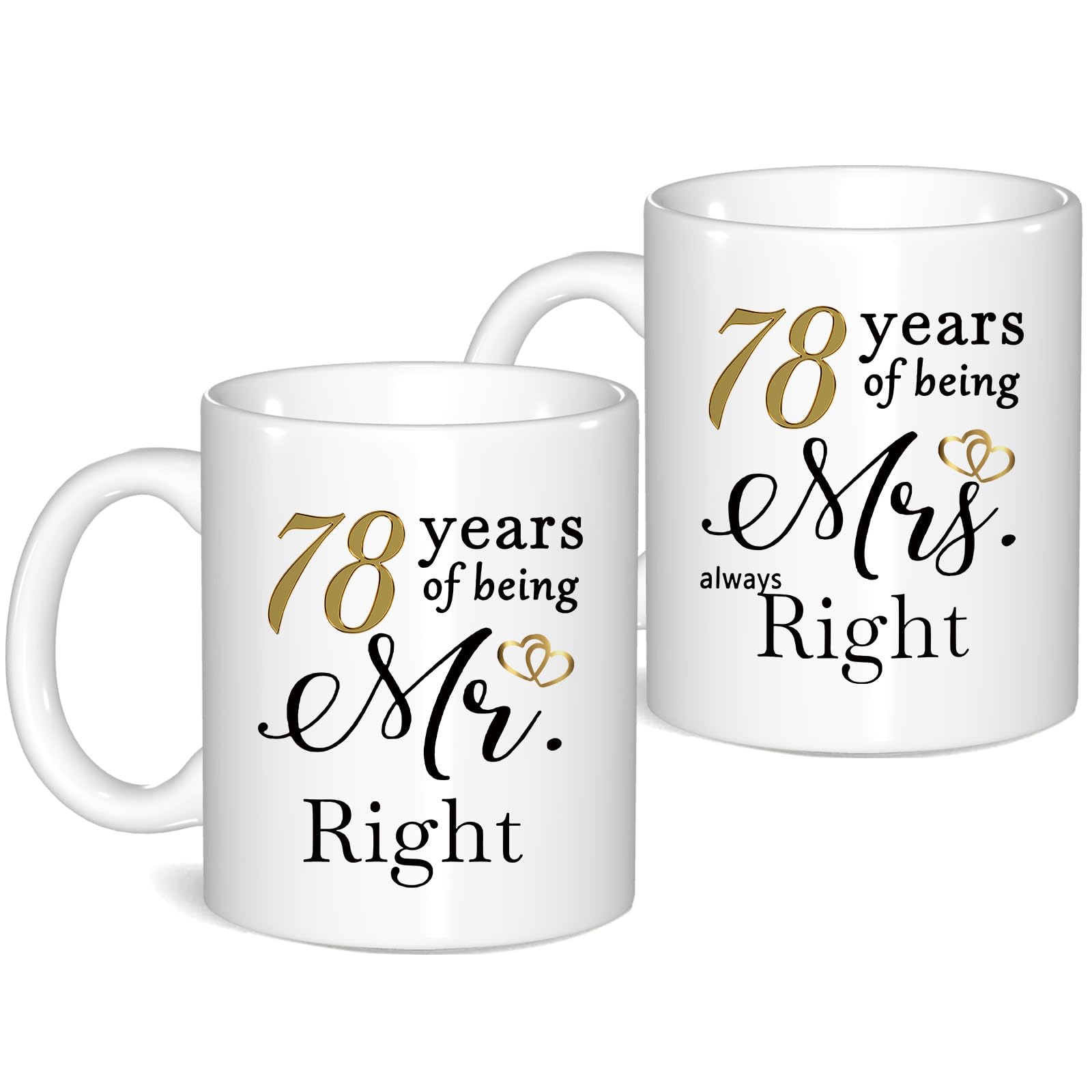 JOUWUI 78 Year Anniversary Coffee Mugs Set of 2, 78th Anniversary Wedding Gifts for Wife Husband Parents Grandparents Men Women Him Her, 78 Year Valentines Engagement Couple Cups — image 1