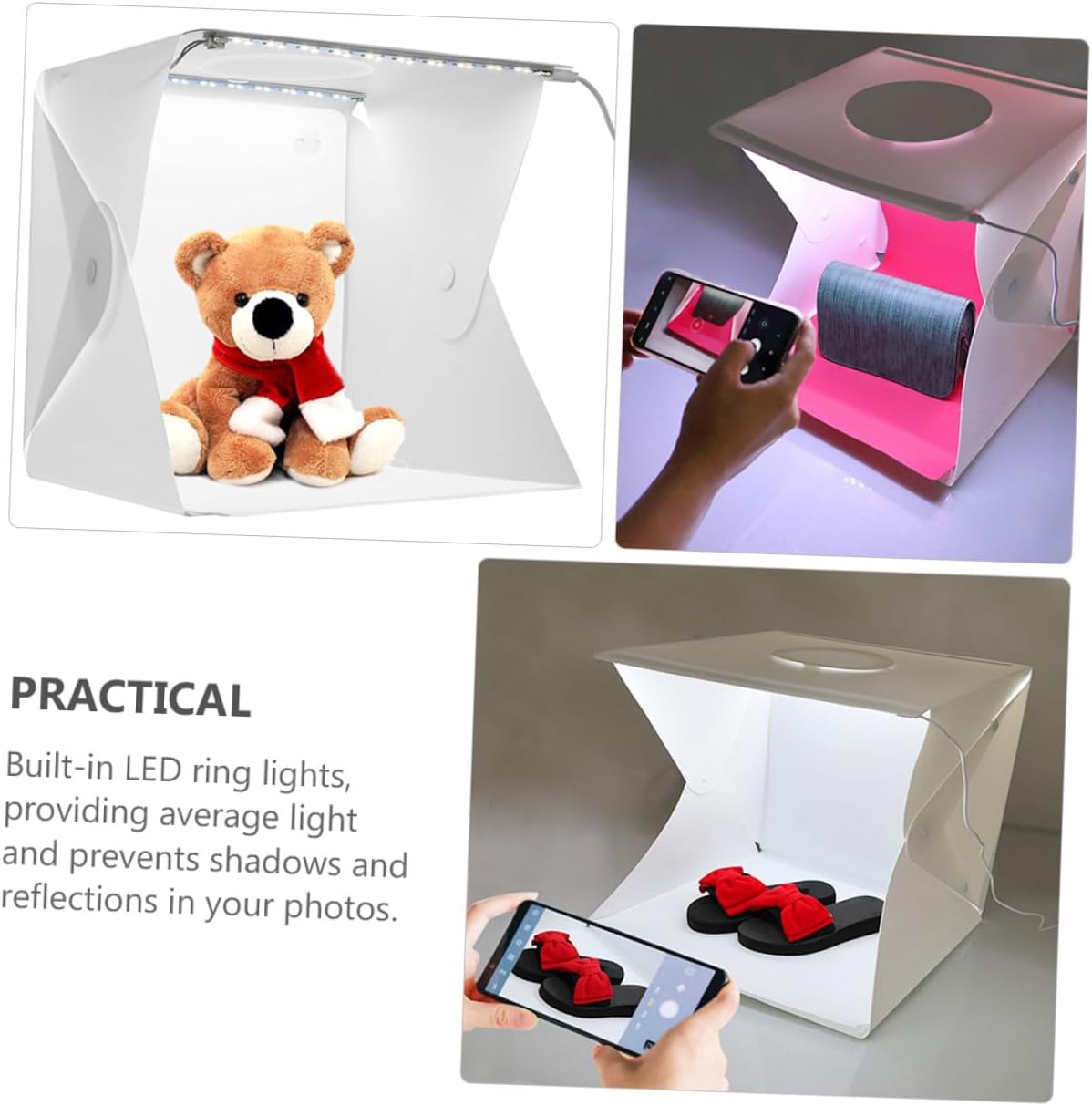POPETPOP Portable Folding Small Photography Light Box Tent 40cm with Dual LED Light Strips and Two-Color Backdrops for Product Display and Studio Shooting