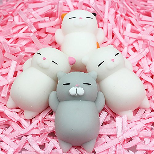 Stress Reliever Cat Toys,Silicone Kitties,Cute Mochi Squishy Cat Squeeze Healing Fun Kids Kawaii Toy,Perfect Animal Toys for Kids & Teenage 4PC