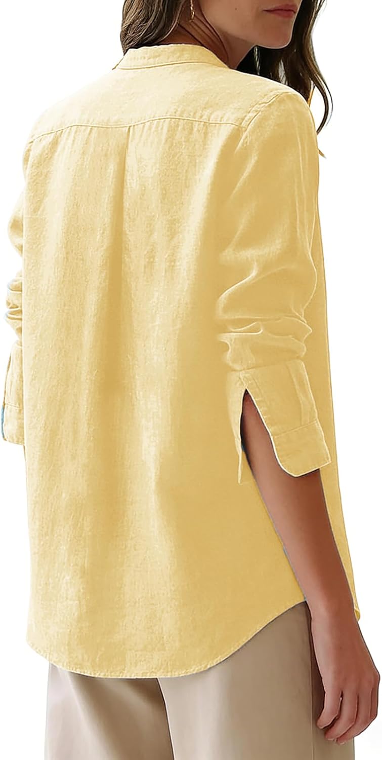 siliteelon Button Down Shirts for Women Oxford Shirt Cotton Dress Shirts Collared Long Sleeve Wrinkle Free Blouse Tops - Image 2