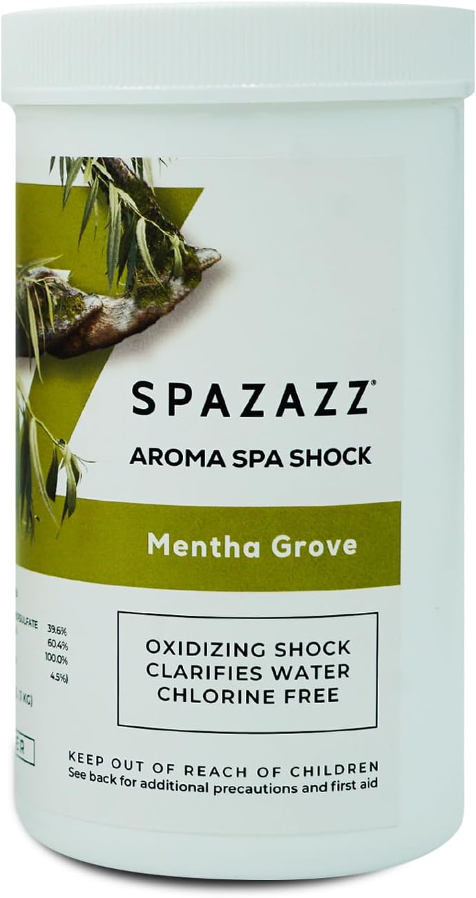 Spazazz Aroma Scented Non Chlorine Spa & Hot Tub Shock Chlorine Free Oxidizer Treatment. Water Clarifier with Potassium Monopersulfate - Professional Grade- Mentha Grove 2.2lb