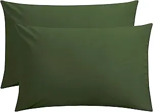FLXXIE Microfiber Pillow Cases Queen Size Set of 2, Soft Pillowcases with Envelope Closure, Wrinkle Resistant Pillow Covers, 20x30, Olive Green