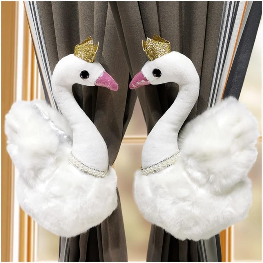 2pcs Plush Swan Curtain Tieback Holder Hooks Tie Backs Children Room Decoration Accessories Holdback Curtain Straps (Color : Green)