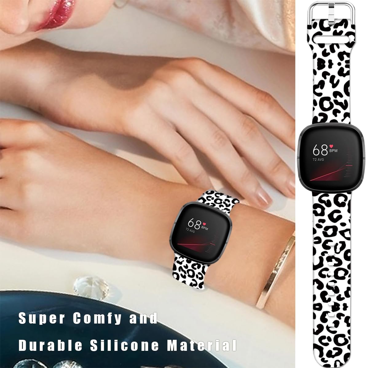 Floral Pattern Printed Cartoon Watch Bands Compatible with Fitbit Versa 4/ Versa 3/ Fitbit Sense 2/Sense Band Soft Silicone Sport Cute Strap Replacement Wristband for Men Women Teens. image 4