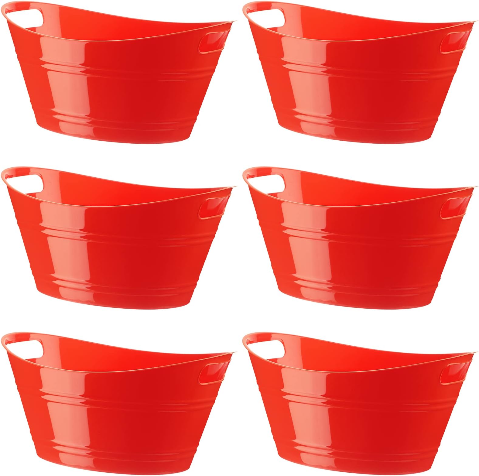 Patelai 6 Pcs Ice Buckets Bulk, Plastic Ice Buckets with Handles, Oval Storage Tub, Large Capacity Drink Tub for Party Bar Wine Beer Champagne Beverage Bottle Cooler(4.5 Liter,Red)