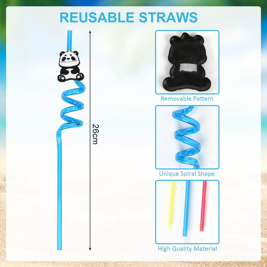 Pajitas para niños, 10 unidades, reutilizables, animales de la selva con cepillo de paja, pajitas de cumpleaños infantiles, pajitas de plástico coloridas como suministros de fiesta para cumpleaños