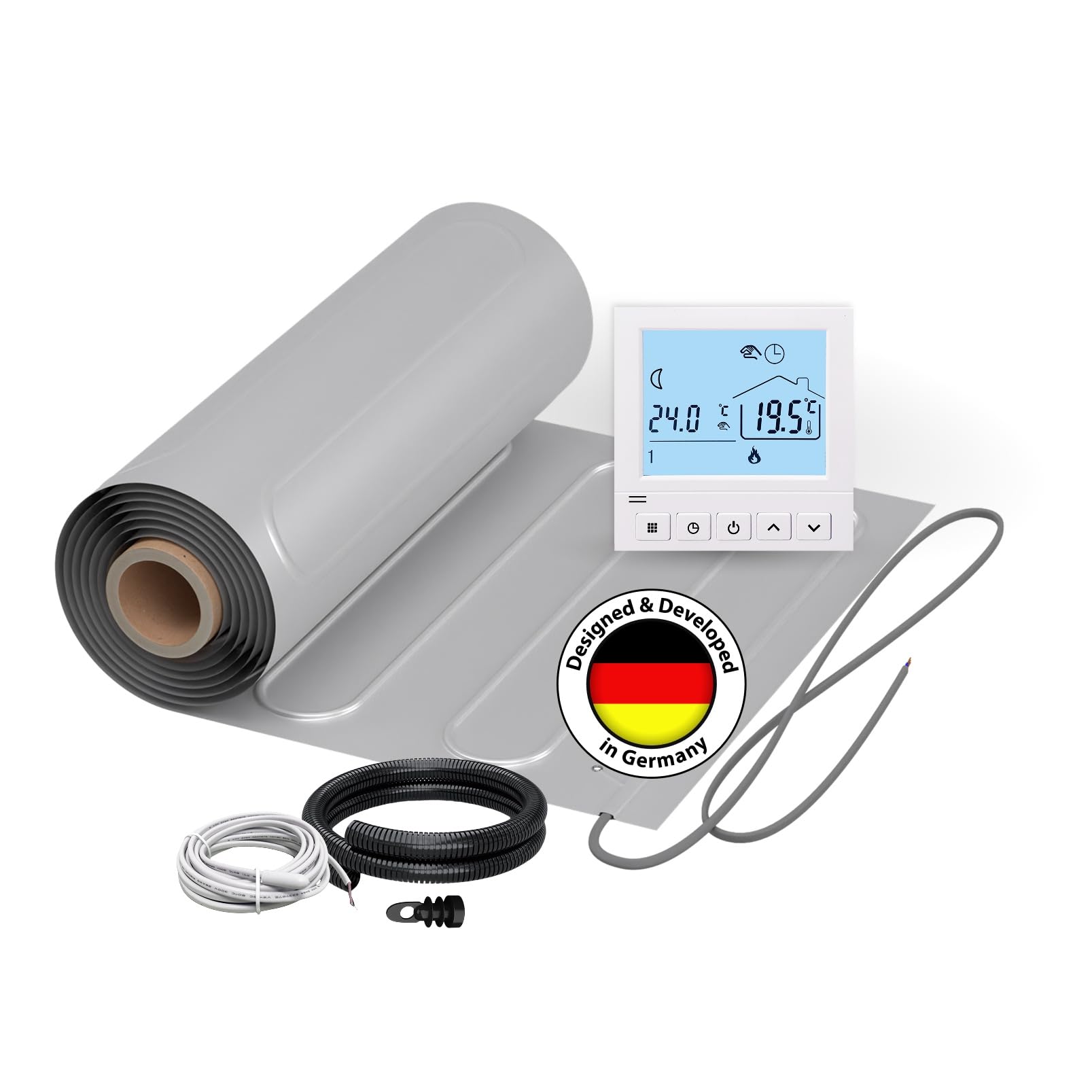 Elektryczne ogrzewanie podłogowe do laminatu: mata grzewcza WARMON ALU 150 W/m², w zestawie termostat TS 50, wymiary maty: 18 m² – 2 szt. (10 + 8 m²)