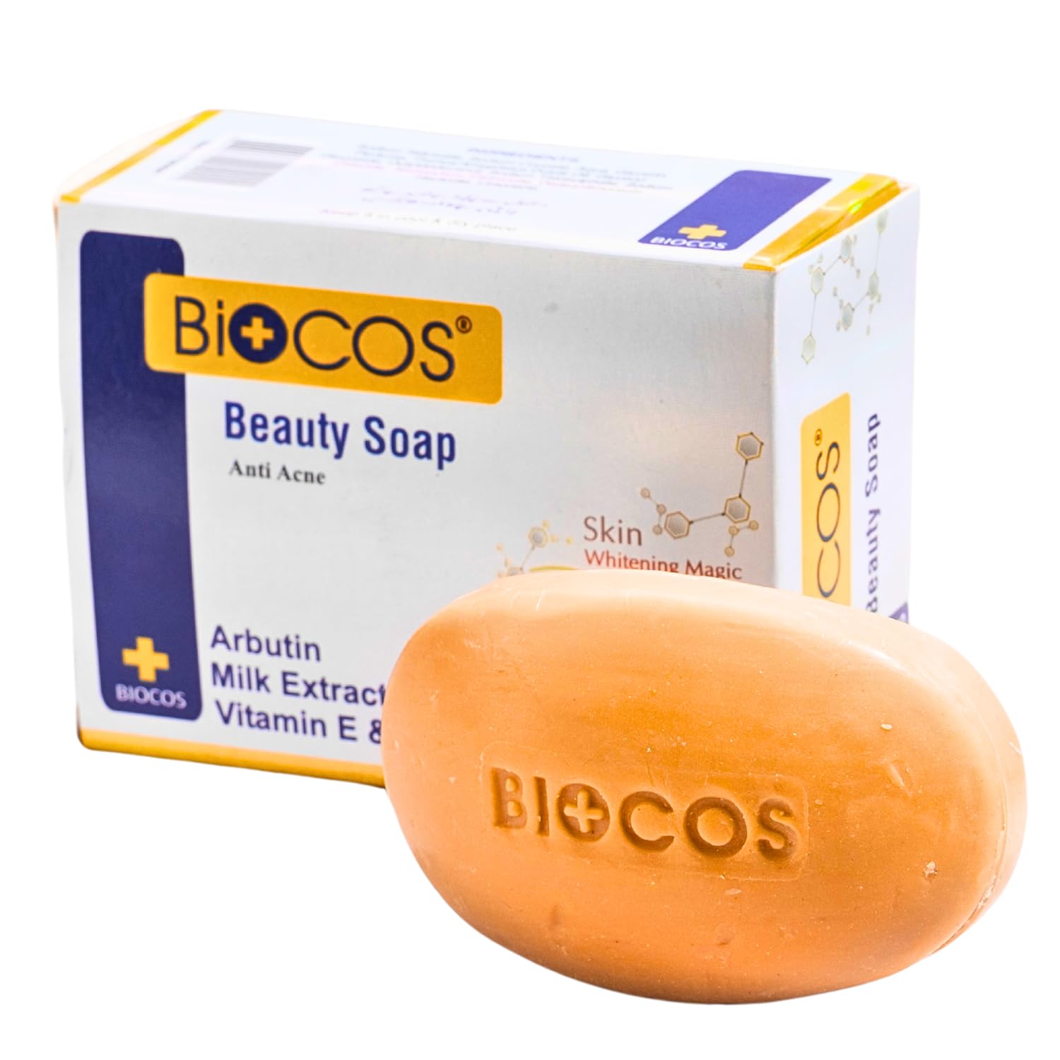 BIOCOS Whitening Soap Face Body Wash Anti Acne Milk Extract Vitamin E & B5 Whitening Magic Soap Bar Wash