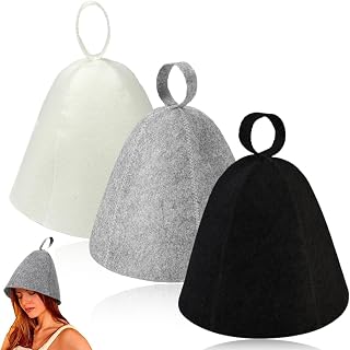 WUSJCOF 3 Piezas Sombrero de Sauna, Gorro de Sauna, Capucha de Sauna de Fieltro para Damas y Caballeros, para Amantes de la Sauna una Experiencia de Bienestar (Negro, Blanco, Gris)