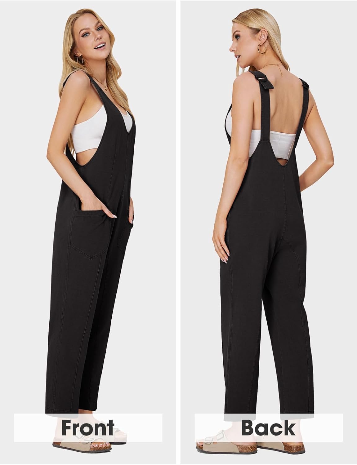 EXLURA Womens High Roller Denim Bib Jumpsuits Casual Loose Sleeveless Baggy Overalls Jeans Pants Jumpers with Pockets - Image 5