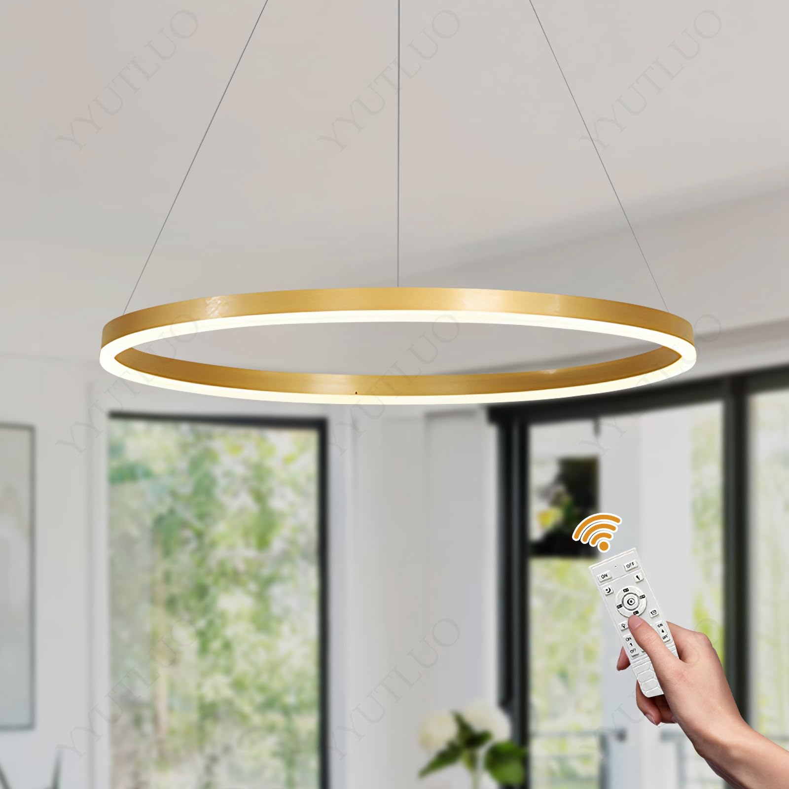 YYUTLUO Modern DIY Circle LED Chandelier | 1 Gold Rings:60cm=29W | Metal + Acrylic LED Pendant Lighting, 2.4G Dimmable Remote Control | Round Ceiling Hanging Lamp, Living Room Bedroom — image 1