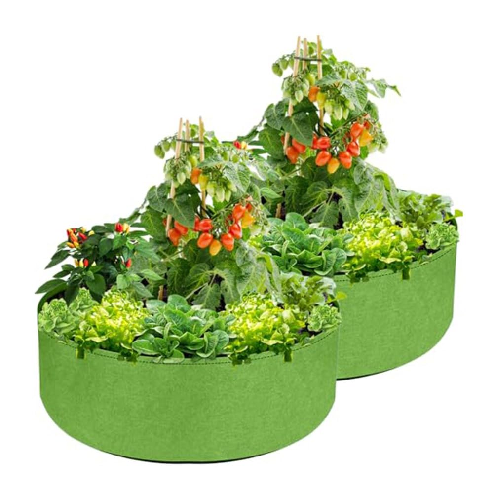 EasyByMall Lot de 2 grands sacs de plantation en tissu non tissé réutilisables avec poignées pour herbes, légumes, fleurs, jardin peu encombrant pour terrasse, balcon, cour, vert