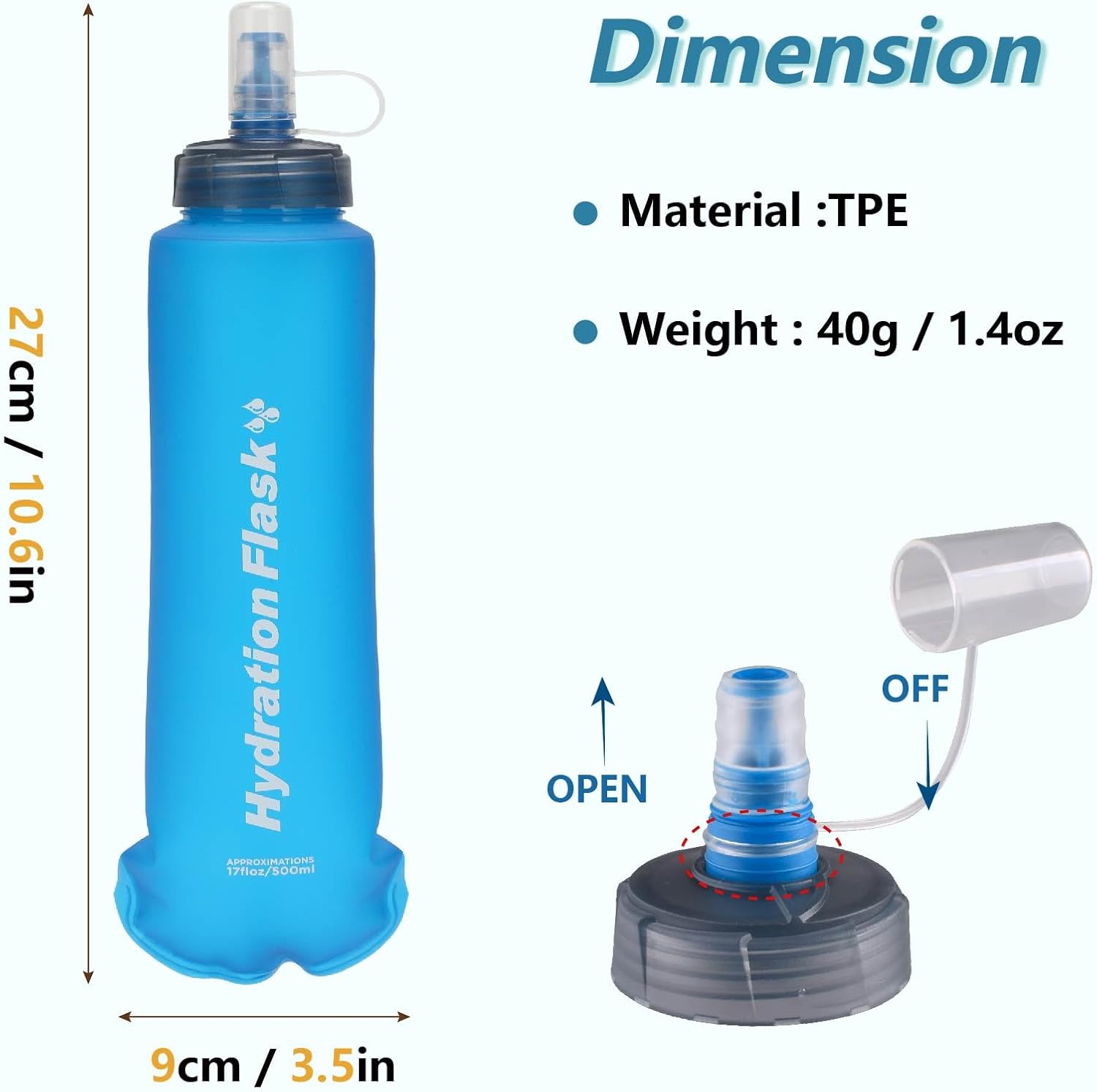 JEELAD Soft Folding Water Bottles, TPU Running Hydration Flask Ideal for Hiking Cycling Climbing