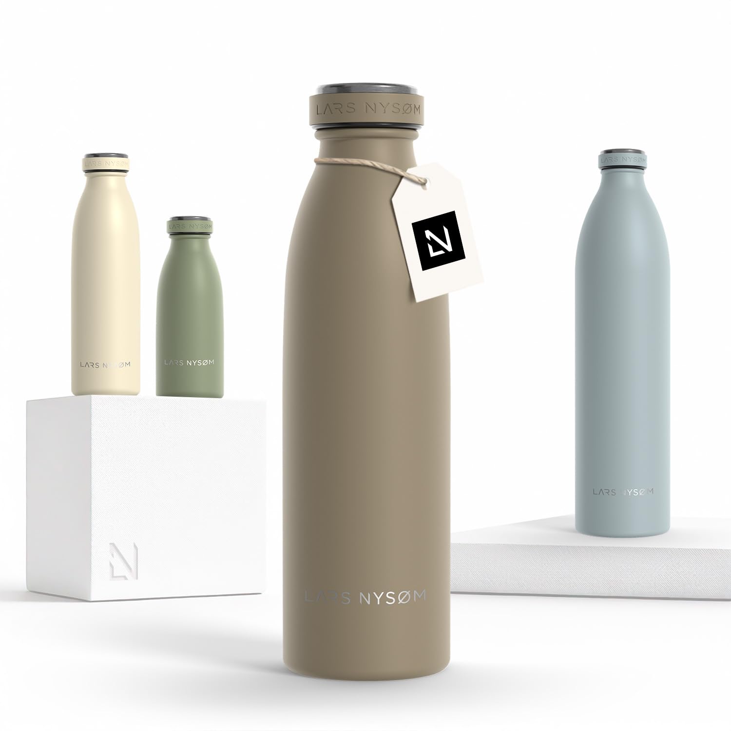 LARS NYSØM Edelstahl Trinkflasche 350ml, 500ml, 750ml, 1L, 1 5 liter | Thermosflasche Kohlensäure geeignet | Auslaufsichere Wasserflasche für Sport, Outdoor (Taupe Brown, 500ml)