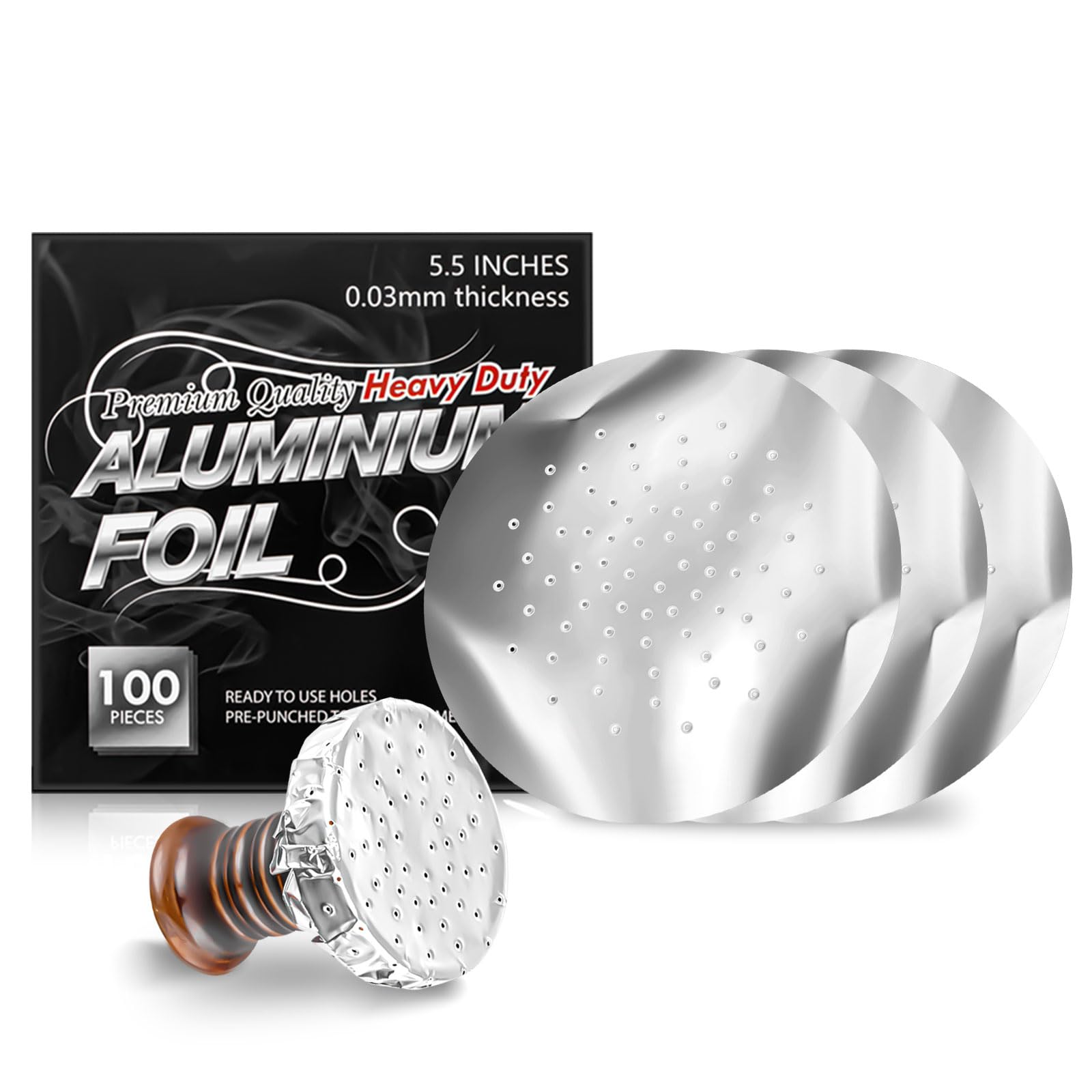 100 PCS Hookah Foil Pre Punched Shisha Aluminum Foil for Bowl Cover Screen Easy to Pull and Replace 5.5 Inches 0.03mm