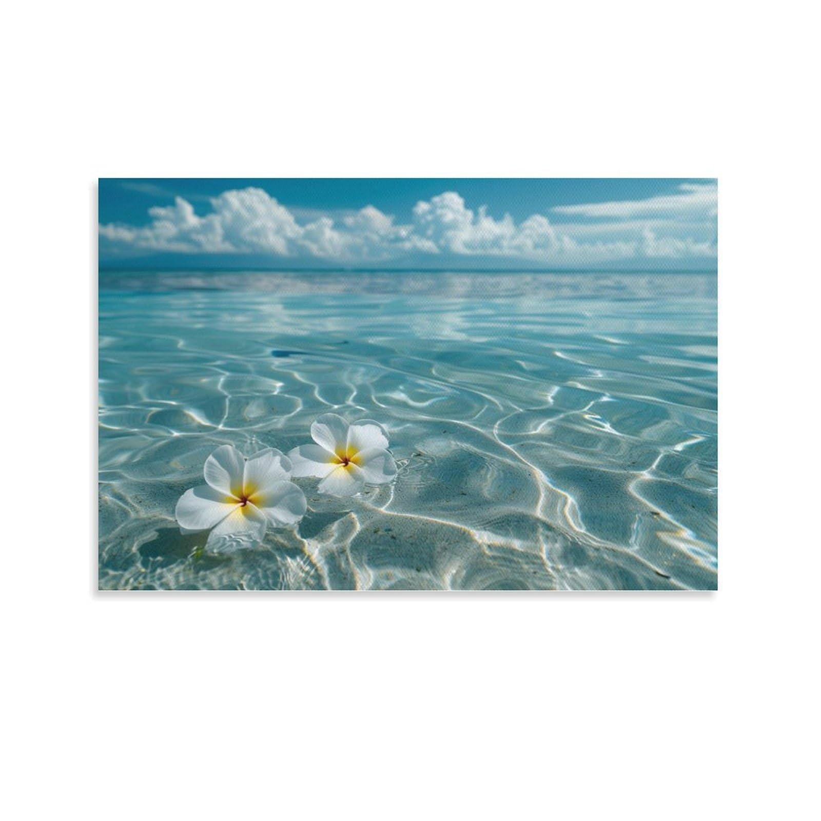 Amazon.co.jp: 絵画 澄んだ水の上に 2 つのプルメリアの花 アート
