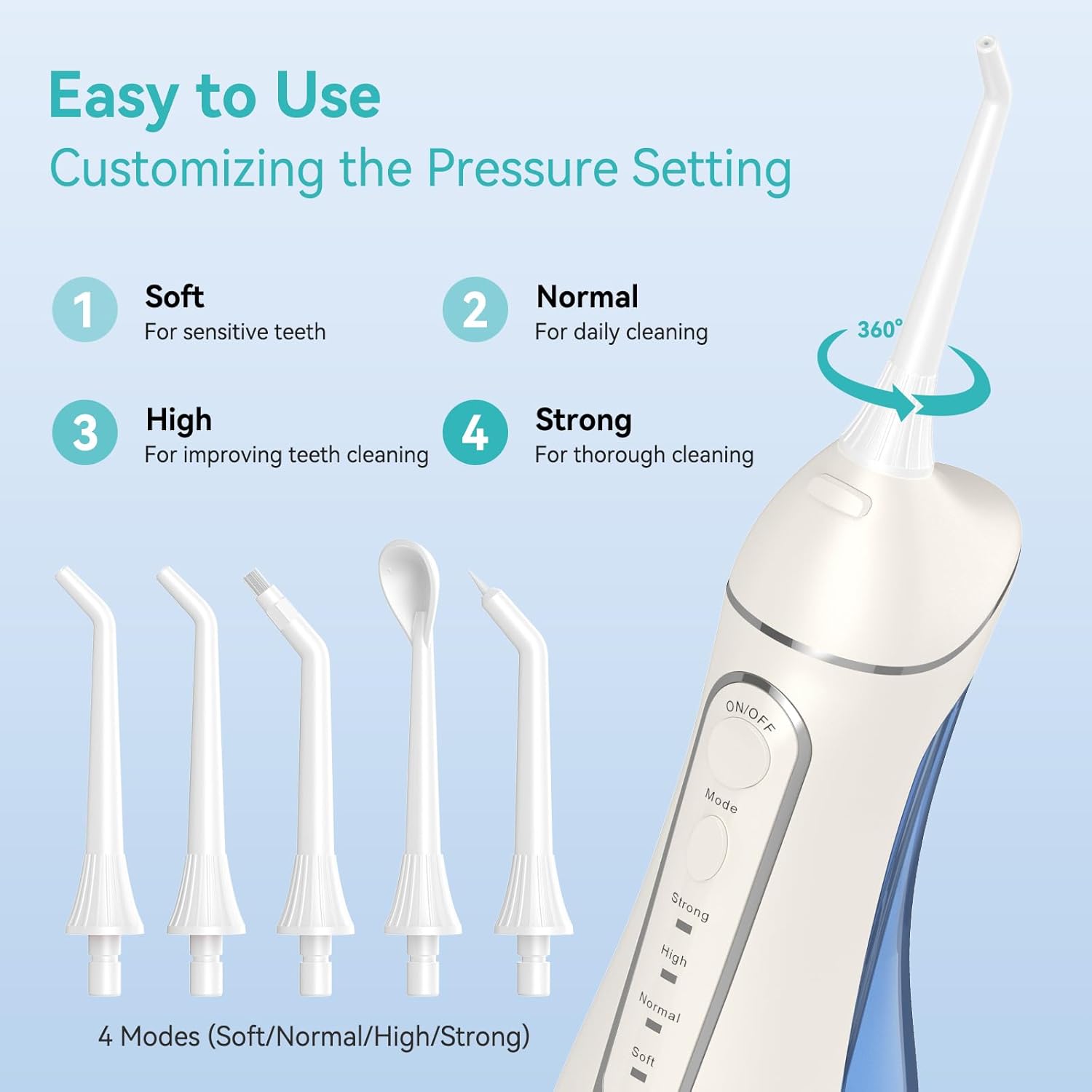 Water Flossers for Teeth, 300ML Cordless Portable Electric Water Flosser, 4 Modes Oral Irrigator, Waterproof Rechargeable Water Dental Floss for Deep Cleaning, Plaque Remover,Braces Home Travel Use