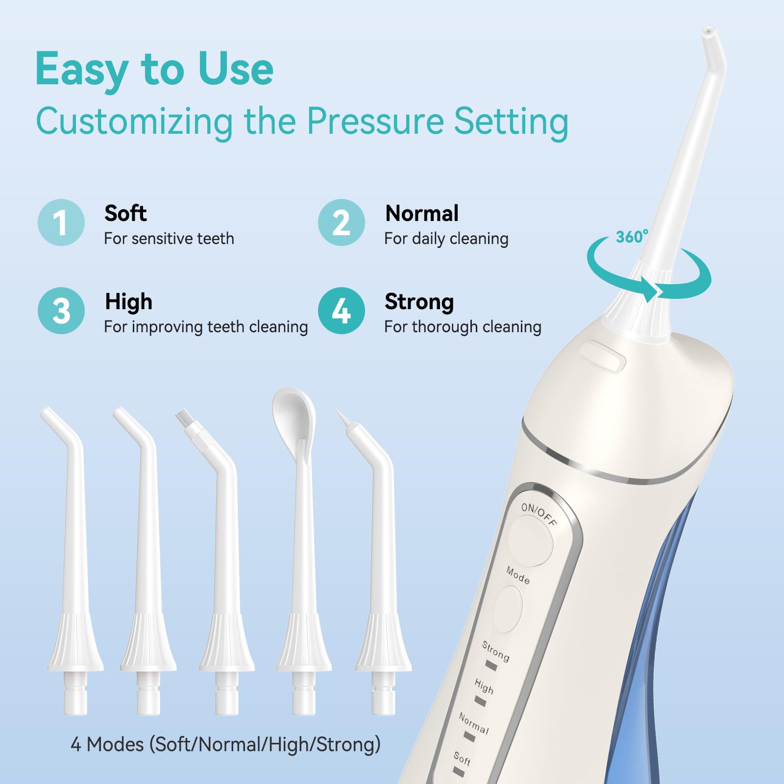 Water Dental Flossers for Teeth, 300ML Cordless Portable Electric Water Flosser, 4 Modes Oral Irrigator, Waterproof Rechargeable Water Floss for Deep Cleaning, Plaque Remover,Braces Home Travel Use: Warm White