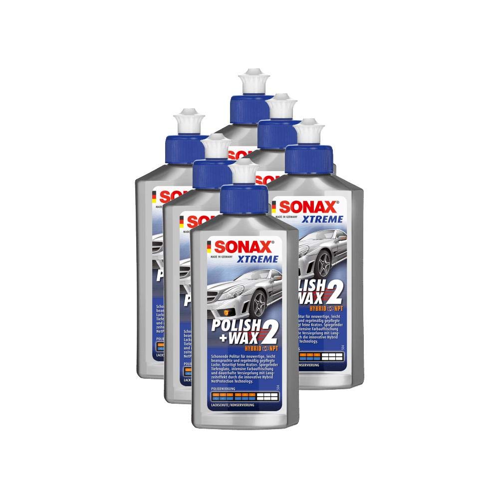 SONAX 6 x Abrillantador 02071000 Xtreme Polish + Wax 2 Hybrid NPT Cera 250 ML