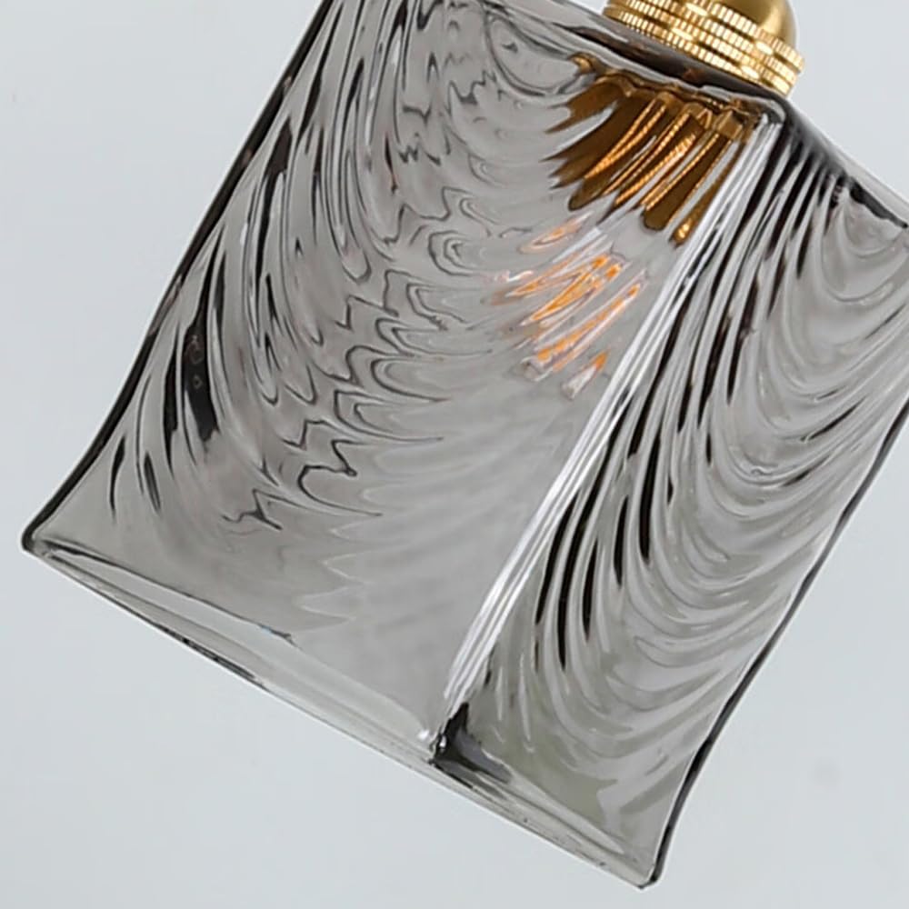 Applique da Parete Moderna in Vetro Grigio Fumo, Rettangolare, in Ottone, con Paralume Semitrasparente, Finitura ondulata, apparecchio di Illuminazione per Interni Regolabile, Stile retrò Vintage