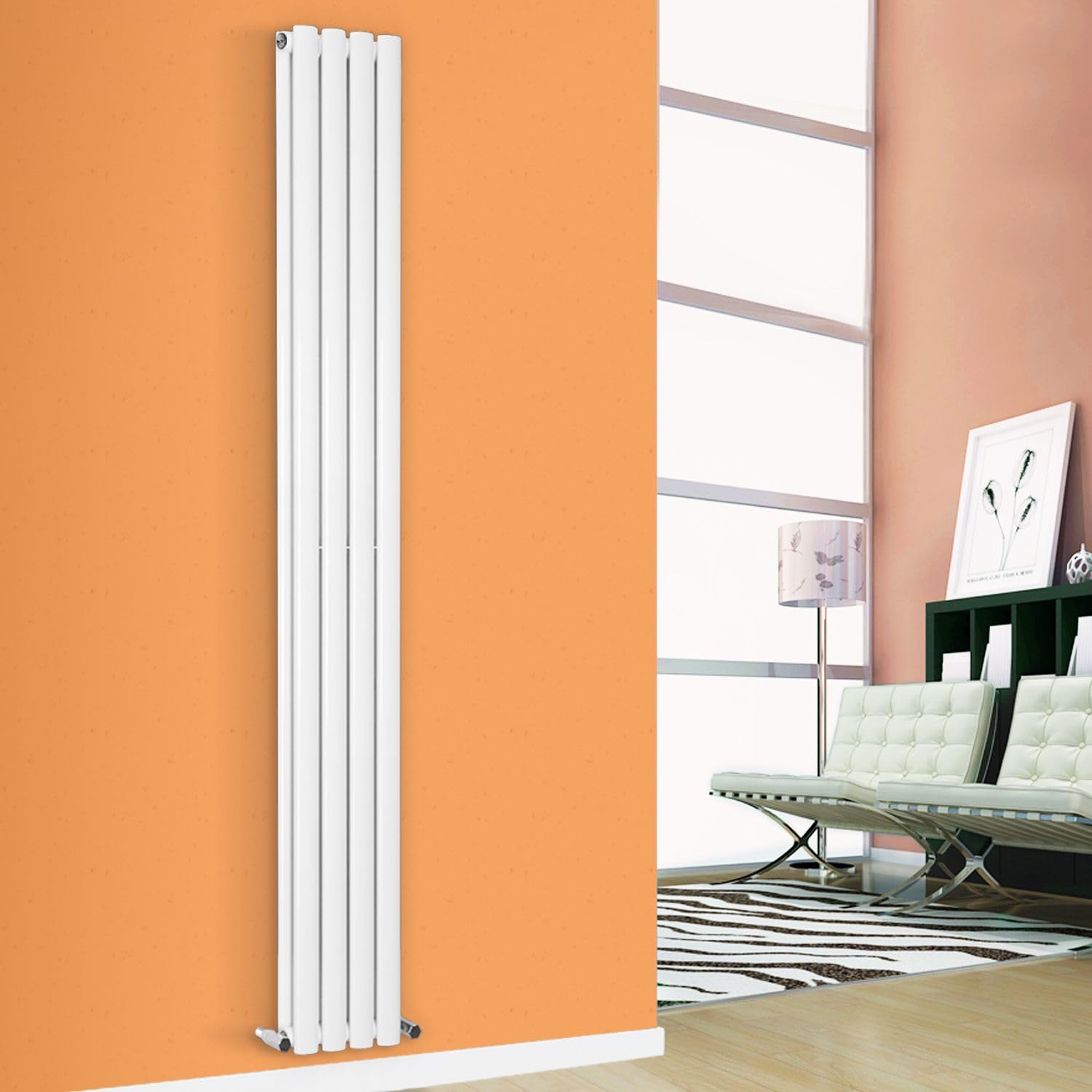 Horizontal Vertical Designer Radiator Oval Column White Anthracite Tall Upright Rads (Double - 1600 x 240mm, White)
