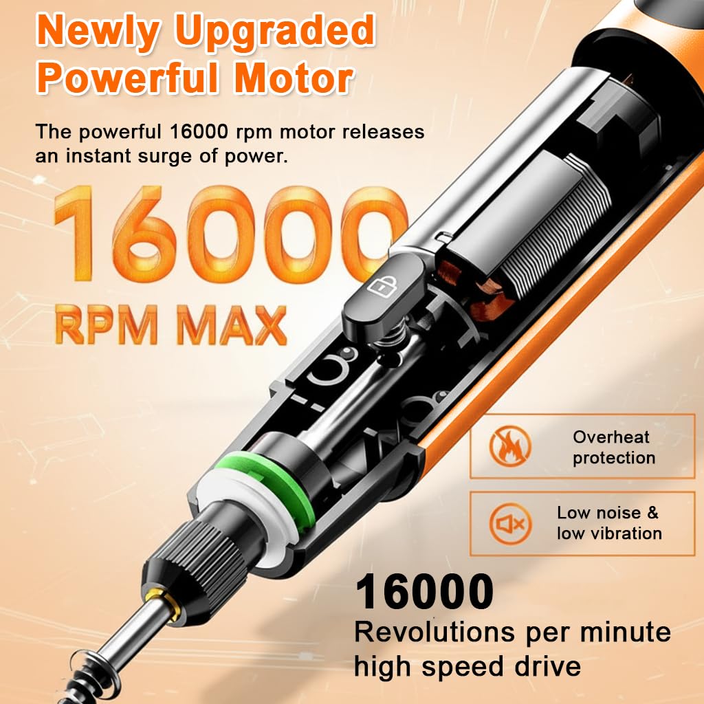 Verilux® Mini Cordless Rotary Tool Kit with 34Pcs Accessories, 5000-16000RPM, 3.7V 6-Speed Adjustable Rotary Tool with LCD Display, Light & Tool Box, Drill Machine for Engraving, Sanding, Grinding 2