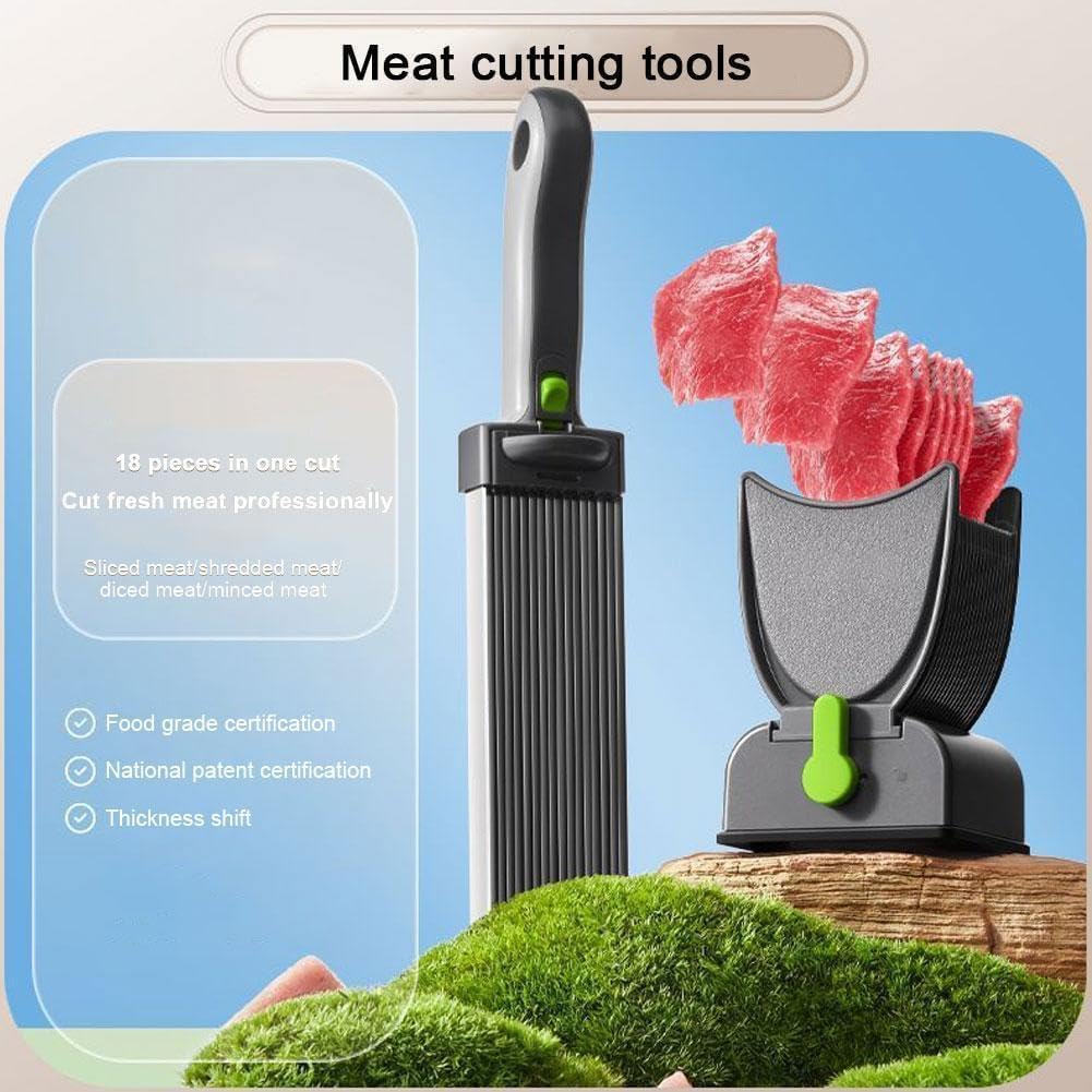 Affettatrice per casa, Set affettatrice per carne da cucina, Mannaia per alimenti in acciaio inossidabile, Taglierina per carne fresca regolabile con spessore 2-4 mm con affilatore per manzo Maiale