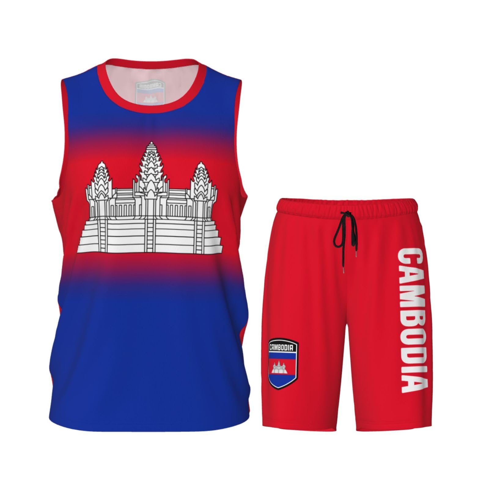 DABOYOZHZH Cambodia Flag Cool 4 Basketball Uniform Suit for Men Team Training Athletic Gradient Jersey