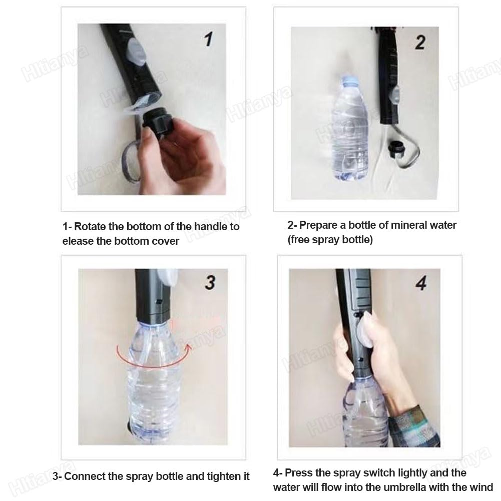 Paraguas con ventilador y botella de agua, efecto refrescante de 5-7 °C, protección solar UPF 50+, paraguas de viaje, parasol recargable por USB