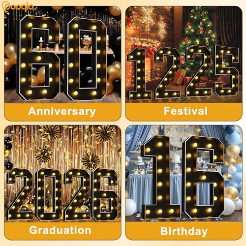 Image of Pooqla 4FT Marquee Light Up Numbers 0 for Birthday Party Decorations | Black LED Marquee Numbers Party Backdrop, 4 Feet Large Mosaic Numbers 10th 30th 50th Anniversary Birthday Gift for Boys Men