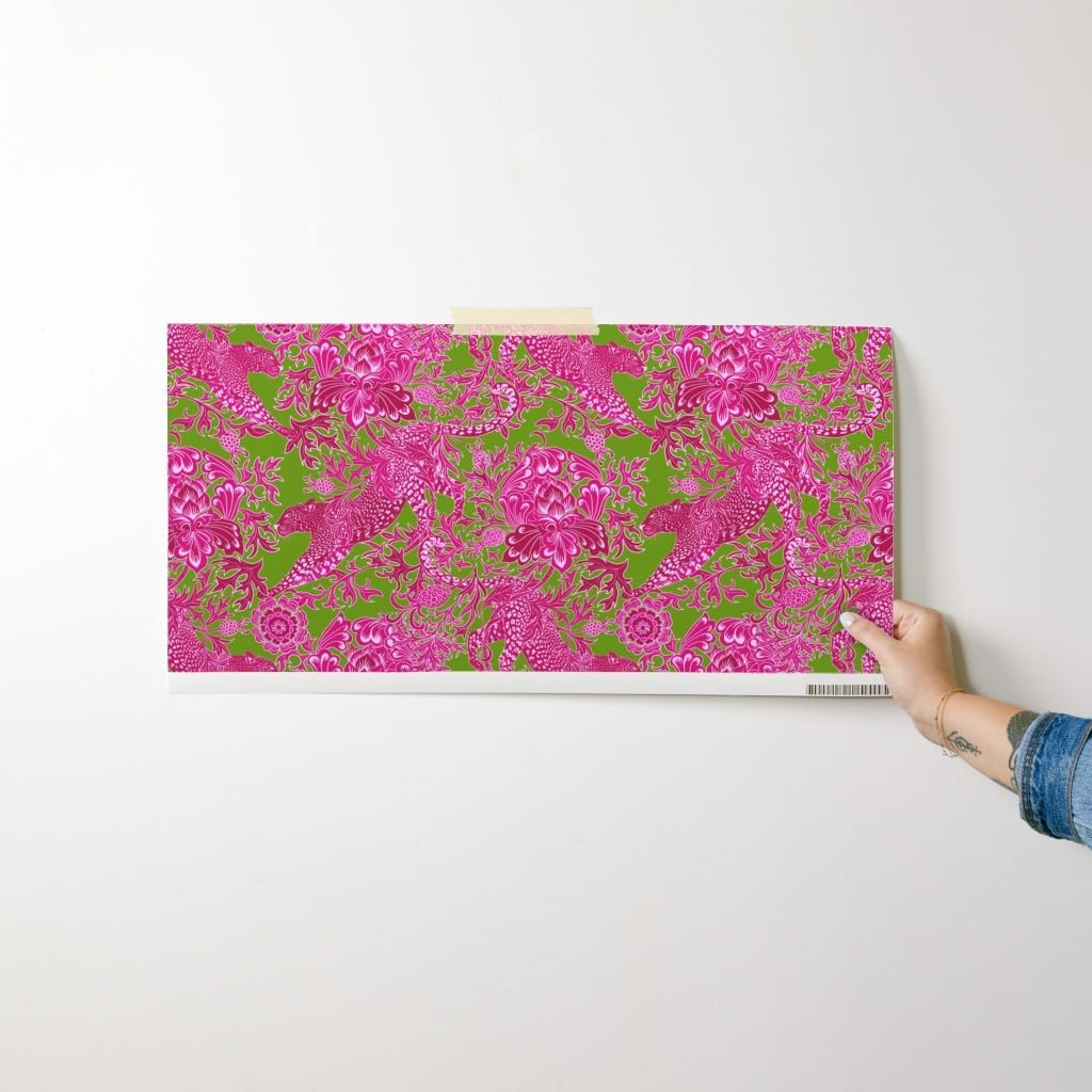 Peel & Stick Wallpaper Swatch - Chinoiserie Maximalist Chintz Cheetah Jungle Hot Pink Bright Neon Custom Removable Wallpaper by Spoonflower