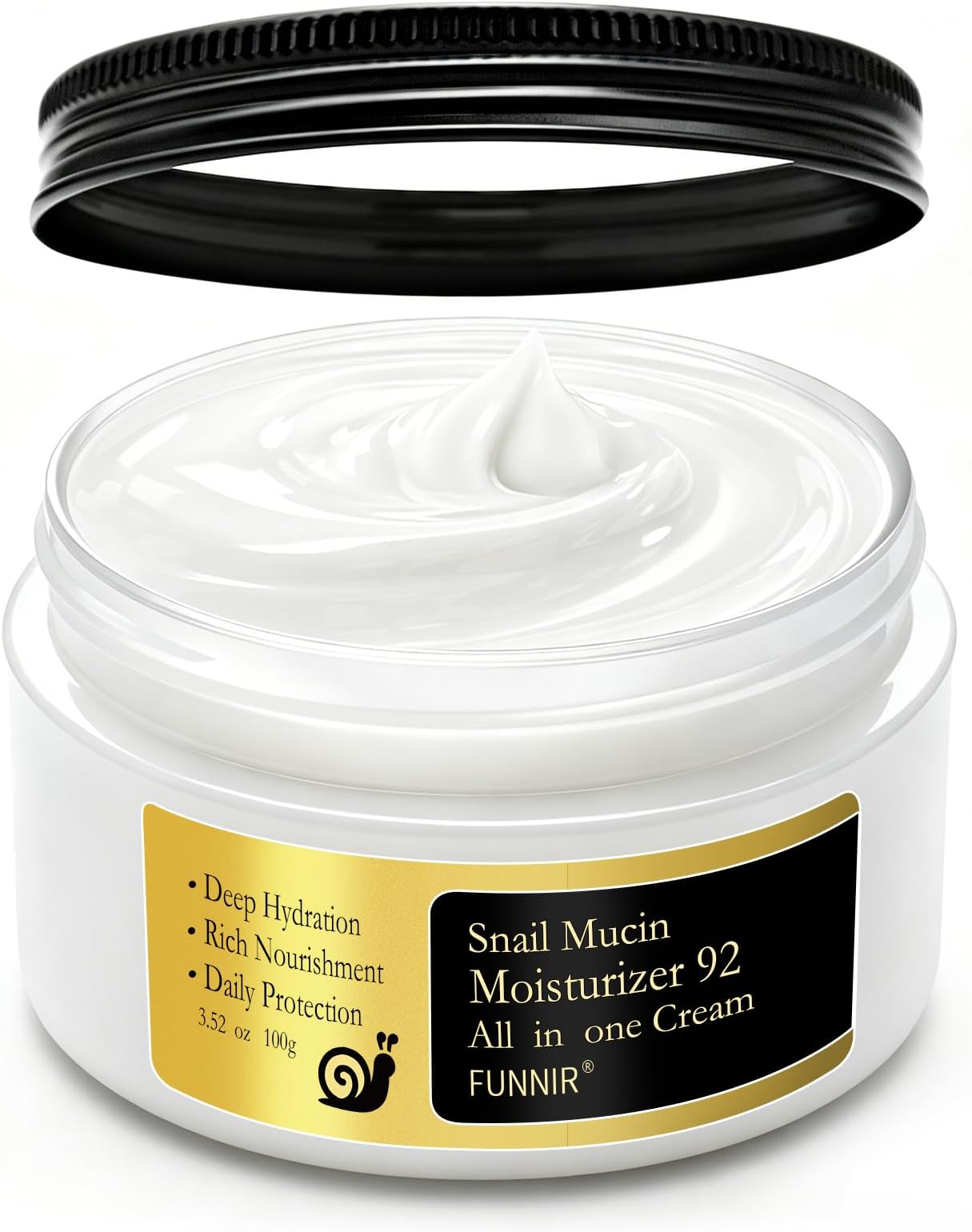 FUNNIR Snail Mucin Moisturizer 92%, Lightweight Moisturing Cream, 100g, Youthful and Radiant Formula, Repair Face Cream for All Skin Types, Skincare Products