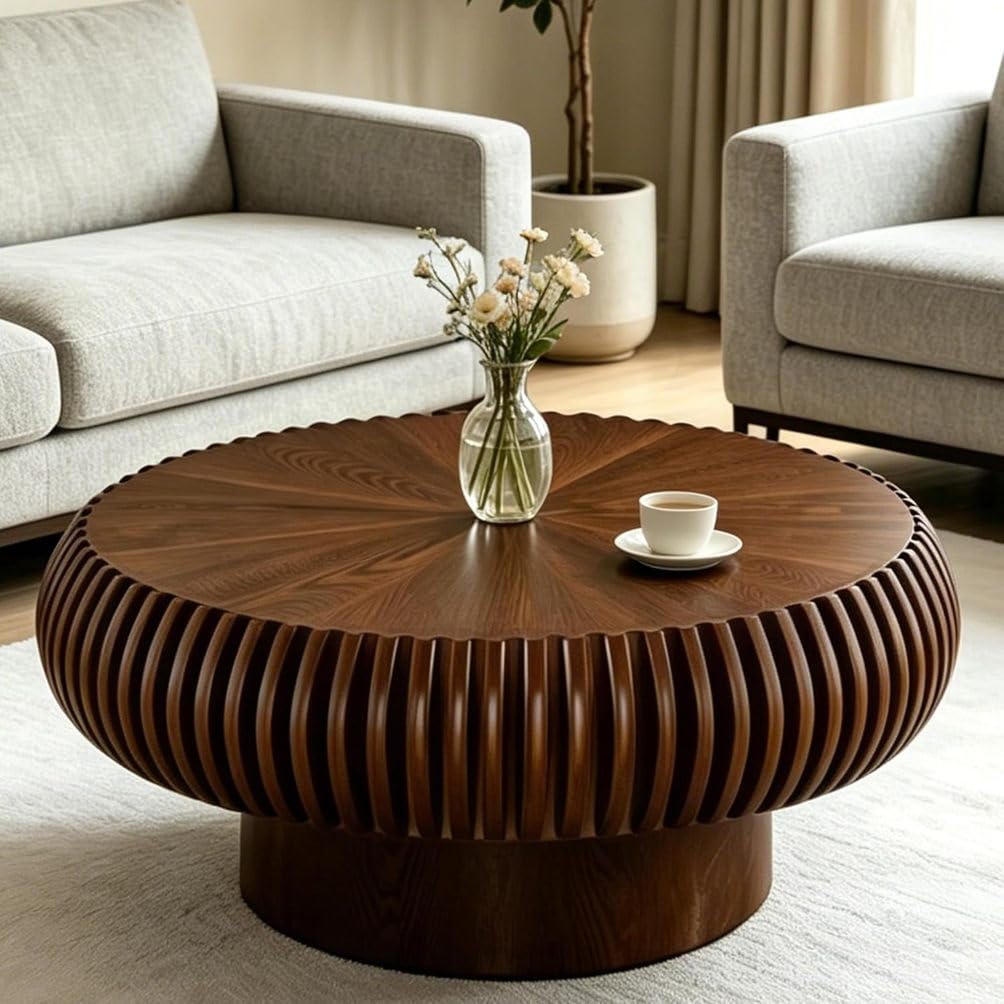 ZUOWENYG Round Fluted Coffee Table