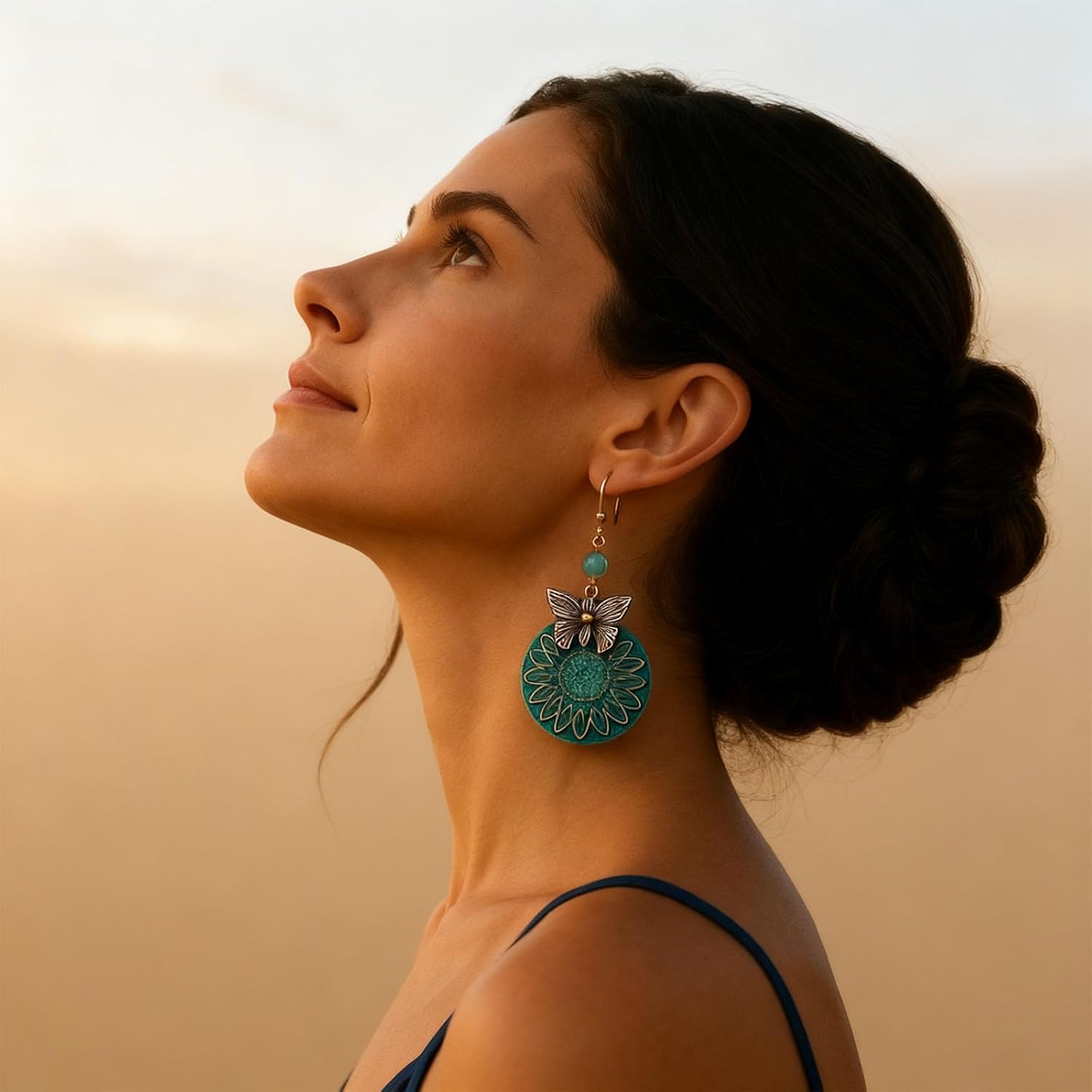 Dragonfly Earrings for Women, Bohemian Copper Turquoise Dangle Earrings, Vintage Hippie Earrings with Lightweight Drop Clusters, Boho Jewelry Gift for Her - Image 5