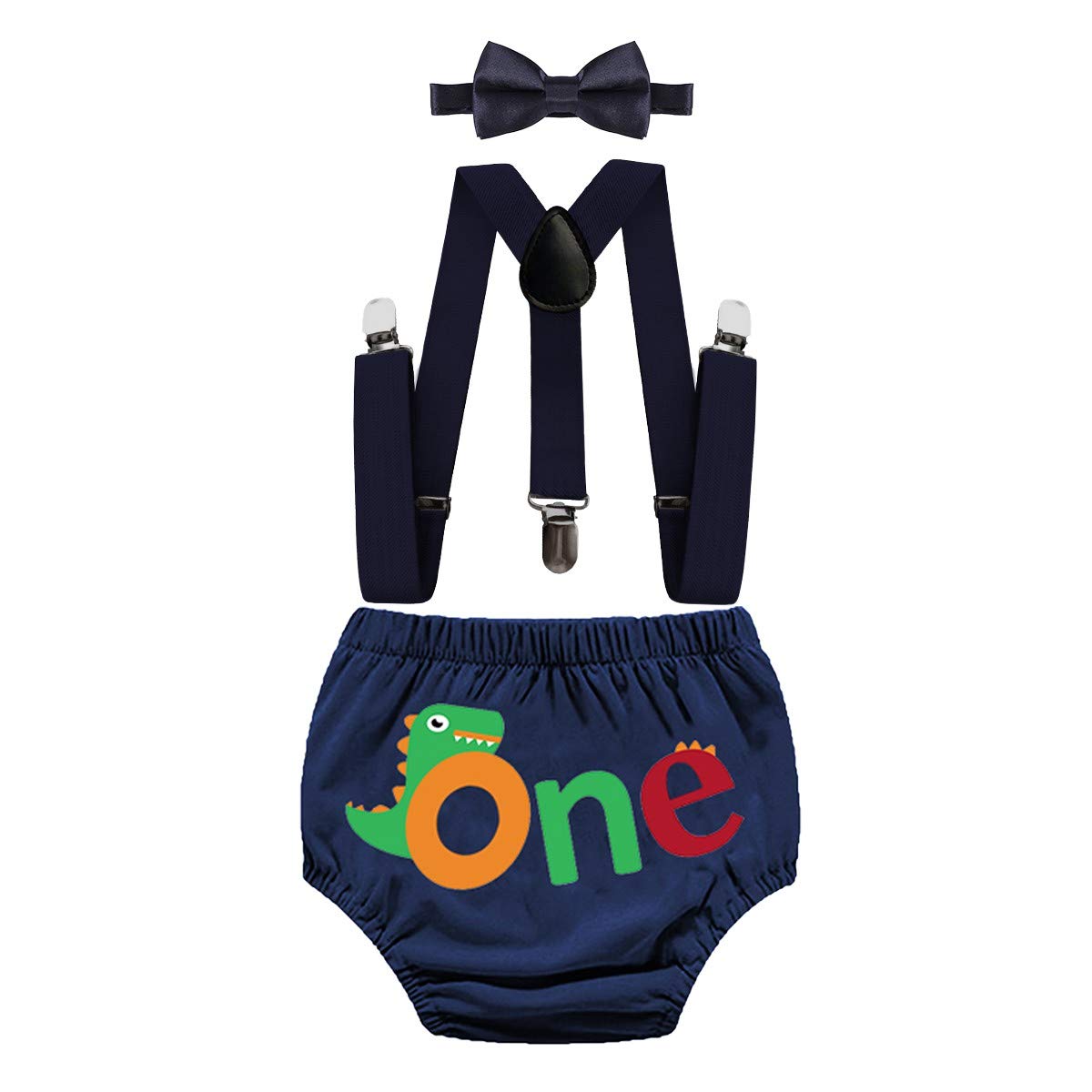HIHCBFDinosaur Theme Baby Boys Birthday Cake Smash 3Pcs Outfits Diaper Cover Suspenders Bow Tie Baby Shower Costume