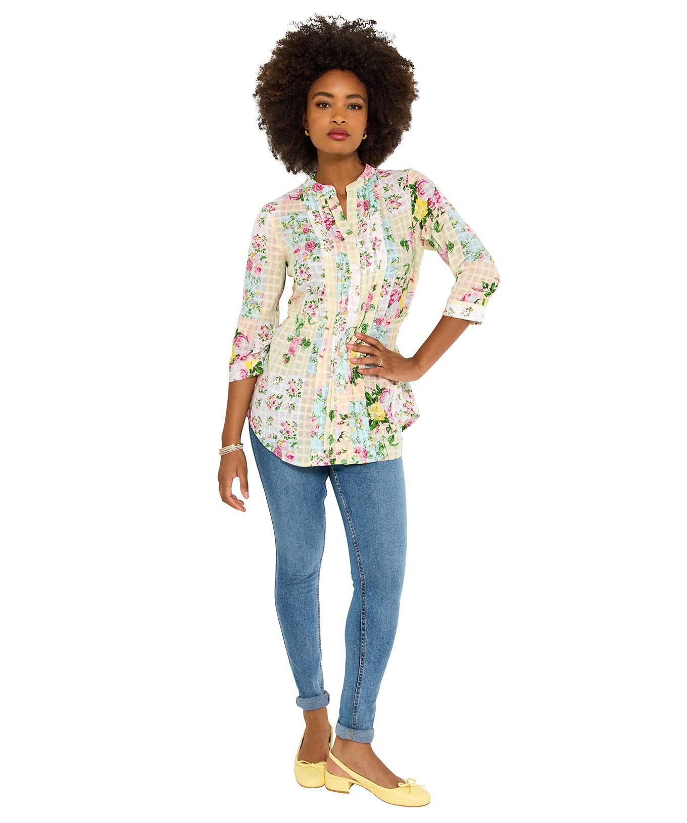 Joe Browns Women's Patchwork Floral Printed Cotton Blouse, Regular, Multi, UK 16